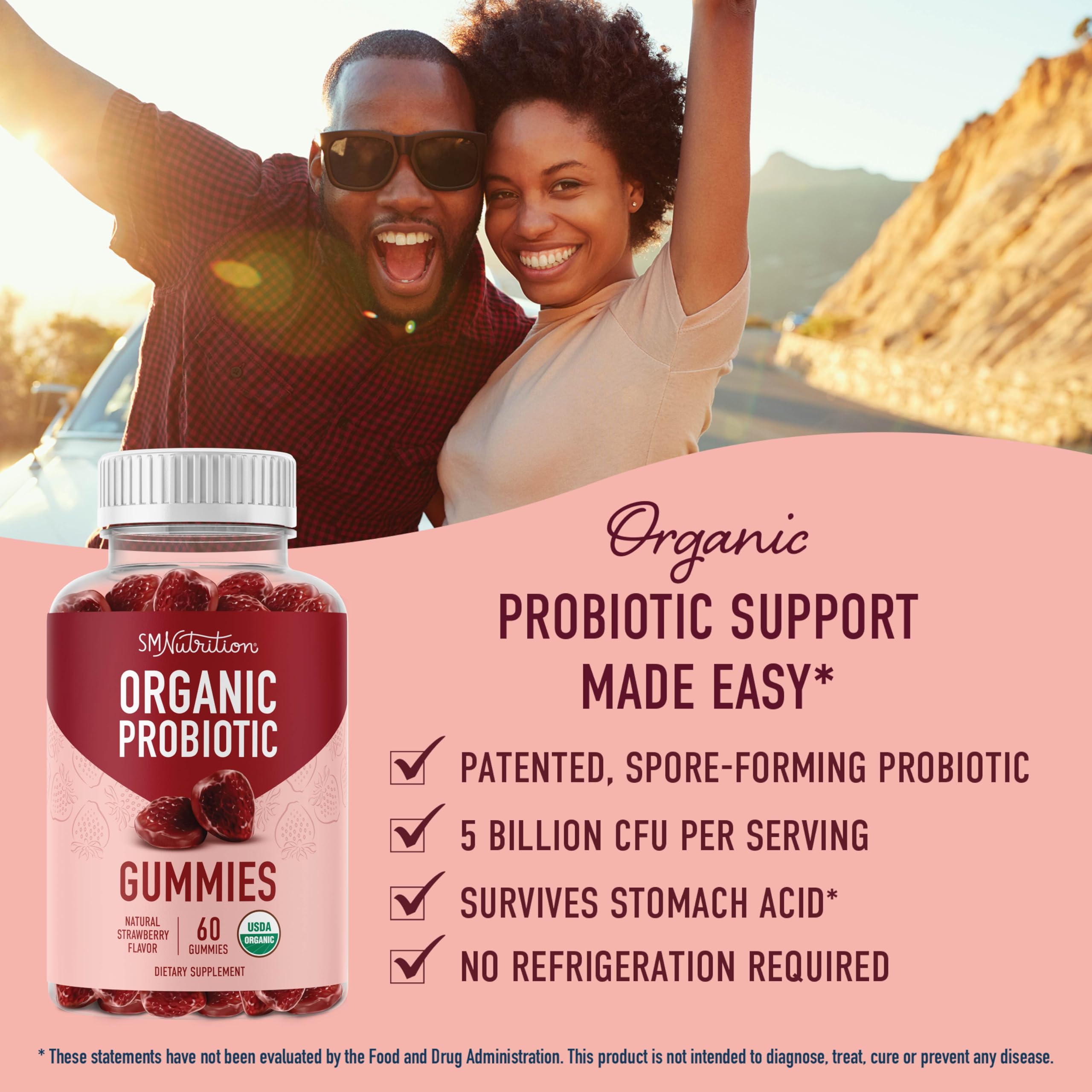 SMNutrition Organic Probiotic Gummies strawberry flavour packaging