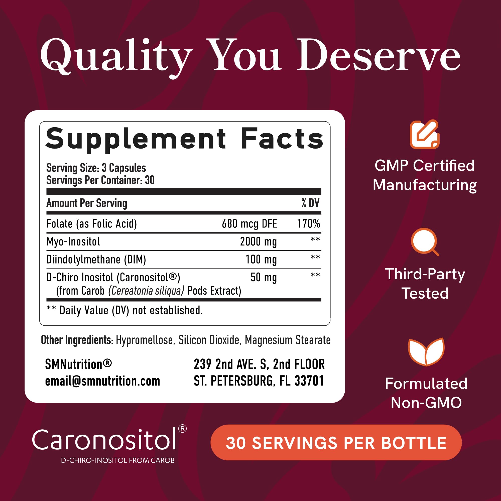 SMNutrition Ovarian Support Complex DIM Supplement on a wooden table