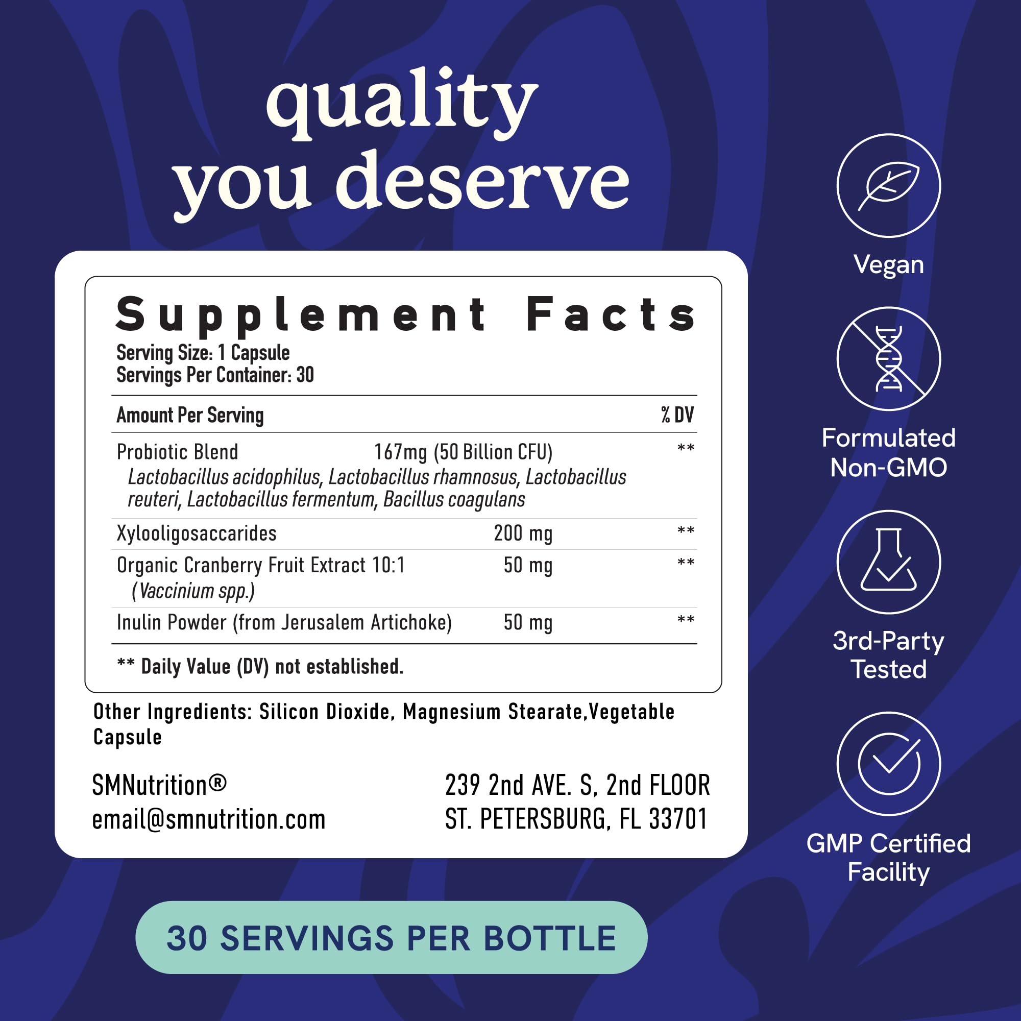 SMNutrition Vaginal Probiotic 50B CFU ingredients list