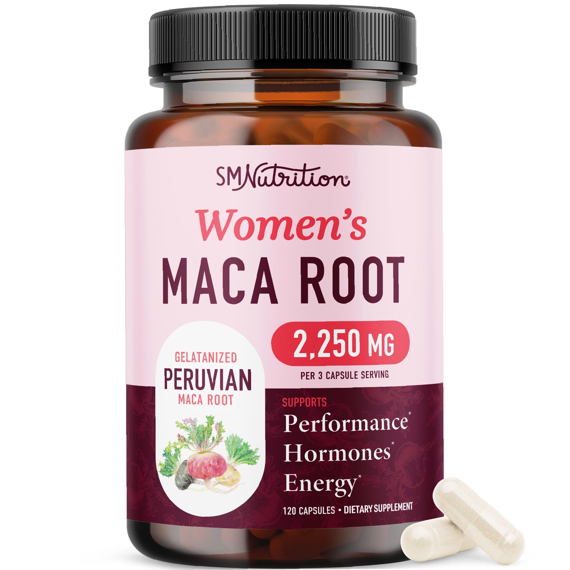 SMNutrition Women's Maca Root Capsules front view with label