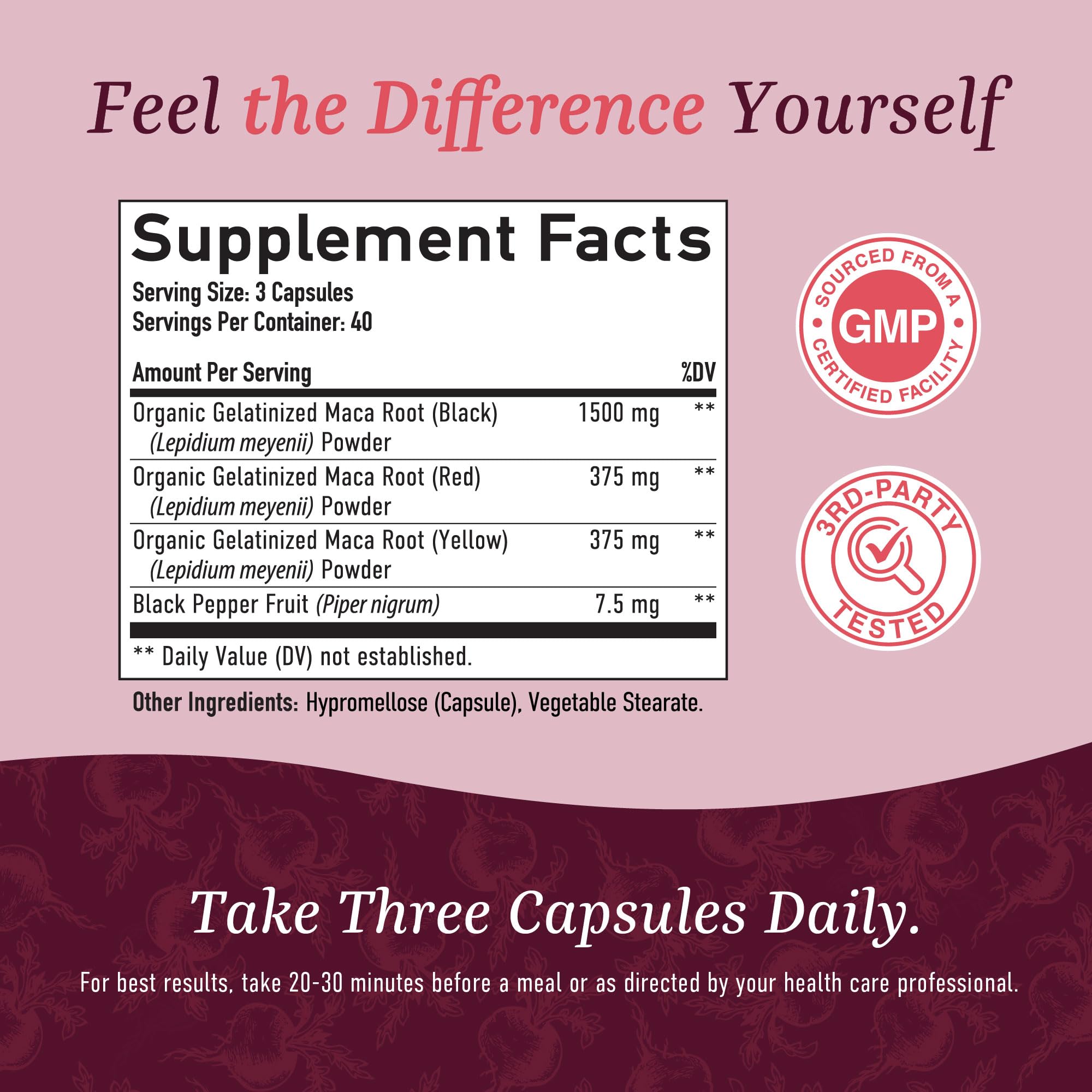 SMNutrition Women's Maca Root Capsules on a wooden table