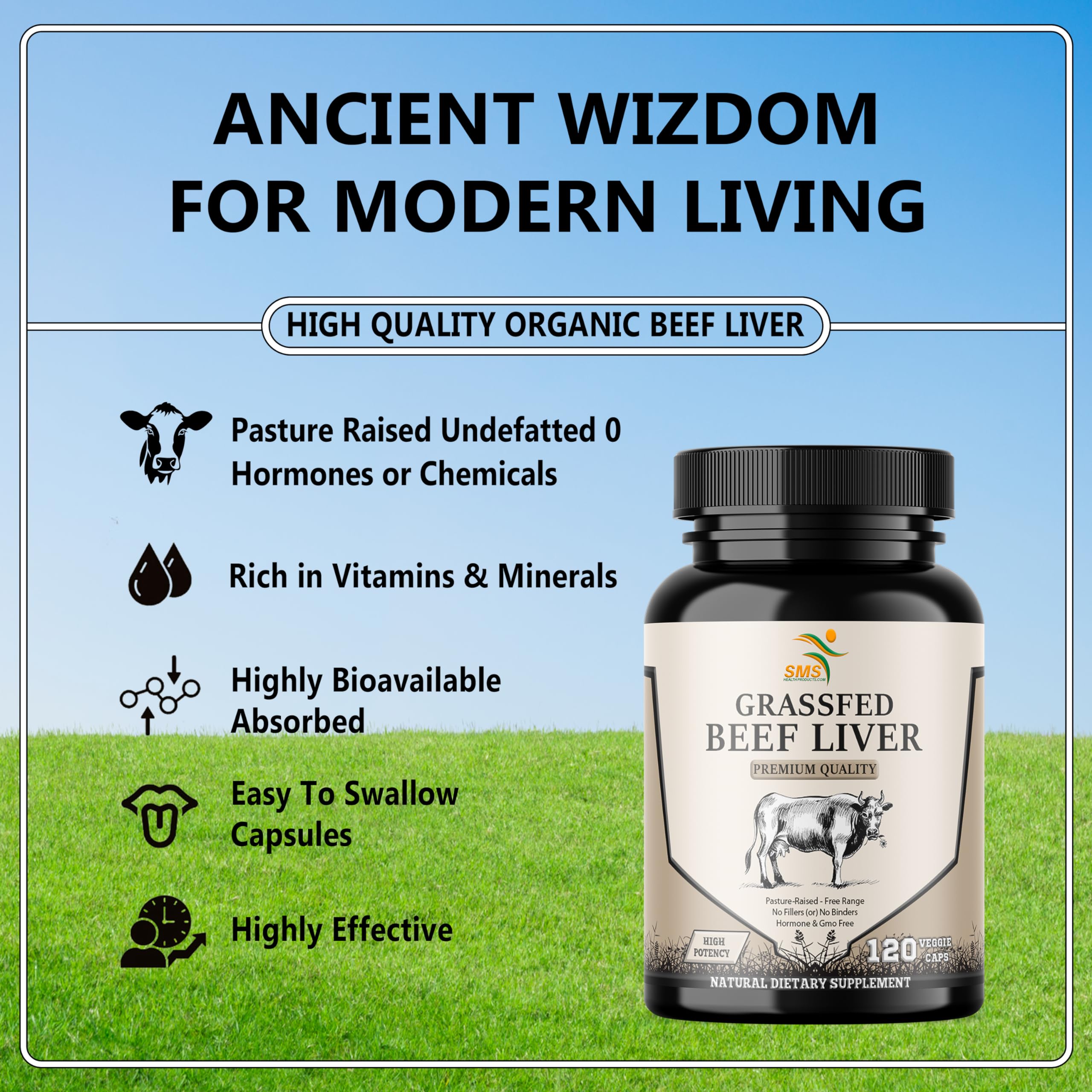 SMSHEALTHPRODUCTS.com Beef Liver Extract 2000mg capsule close-up