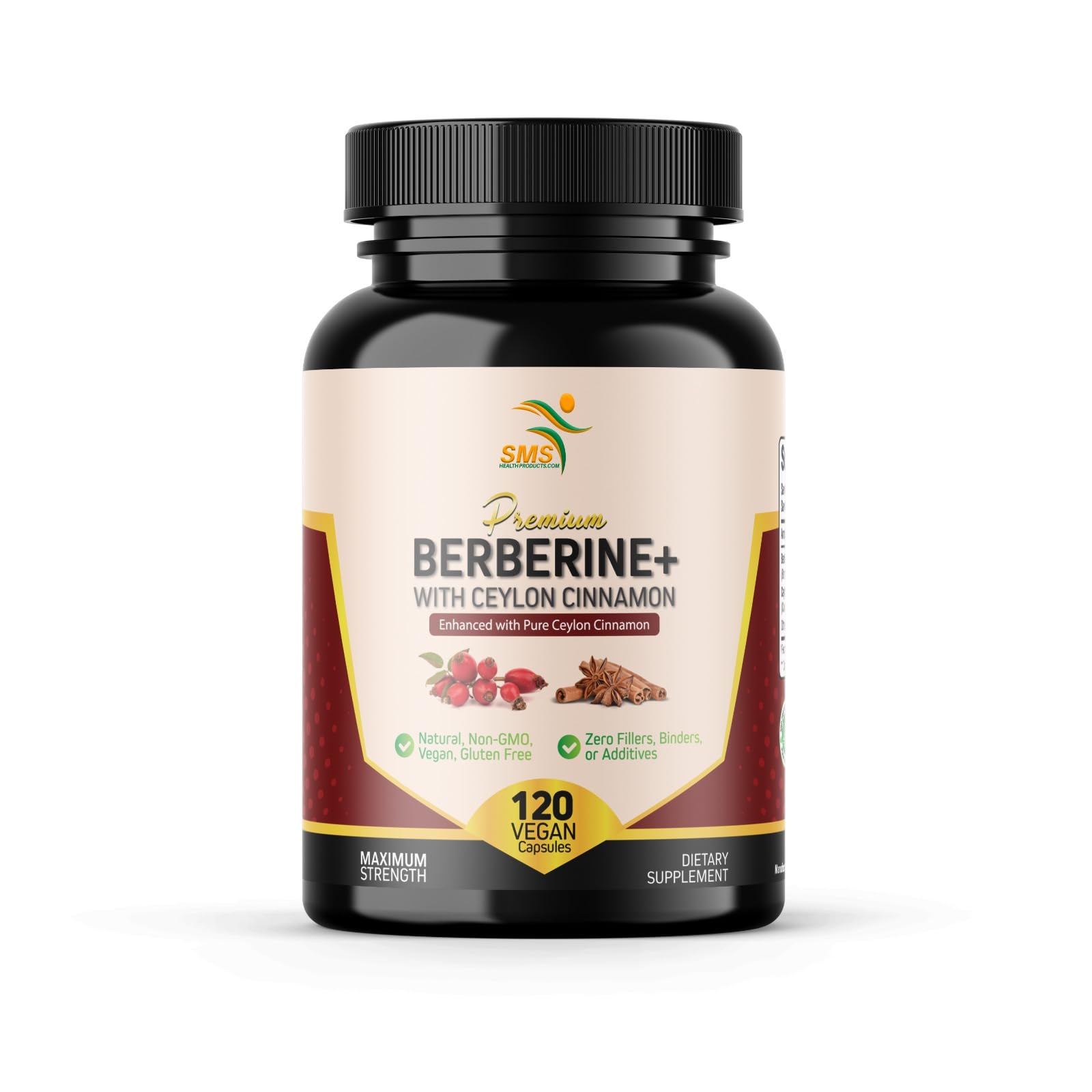SMSHEALTHPRODUCTS.com Berberine+ with Ceylon Cinnamon 1200mg bottle front view