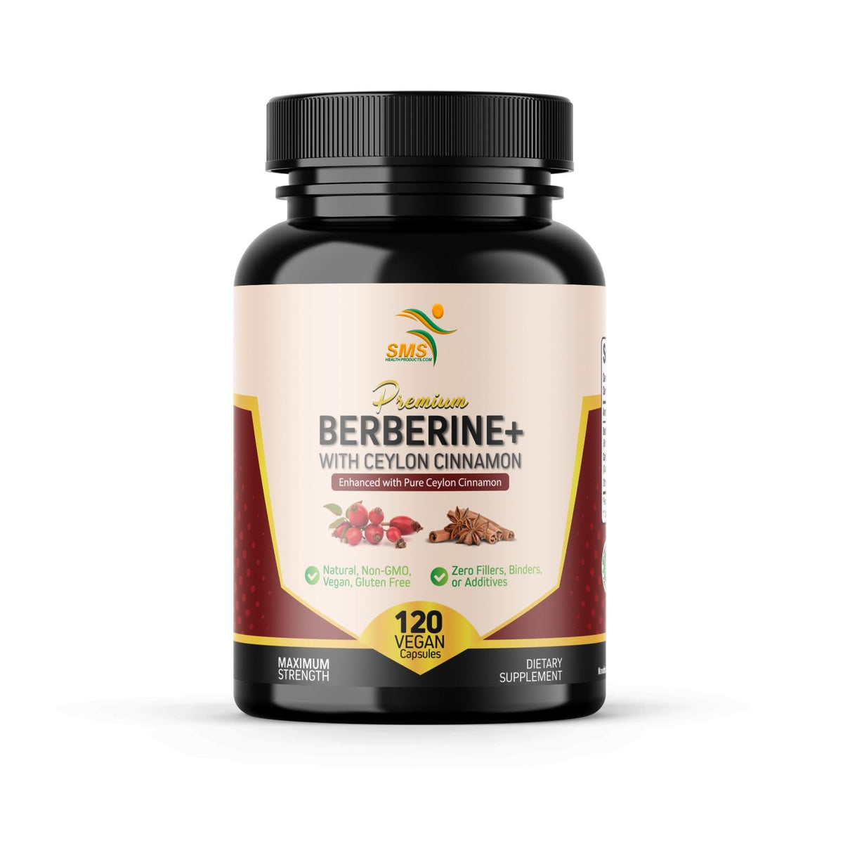 SMSHEALTHPRODUCTS.com Berberine+ with Ceylon Cinnamon 1200mg bottle front view