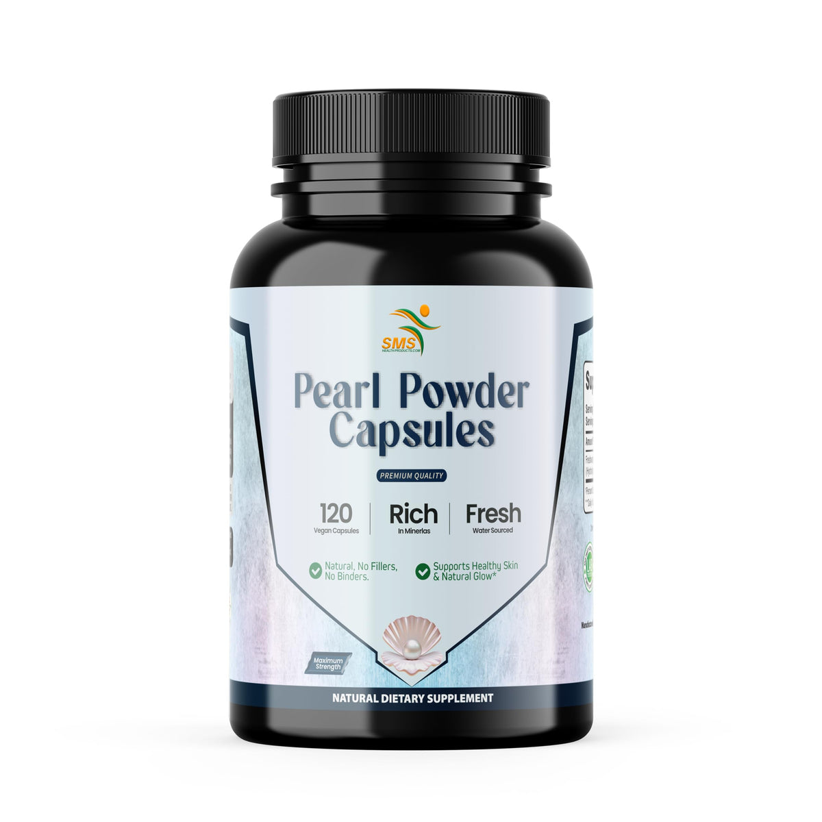 SMSHEALTHPRODUCTS.com Freshwater Pearl Powder 120 vegan capsules front view