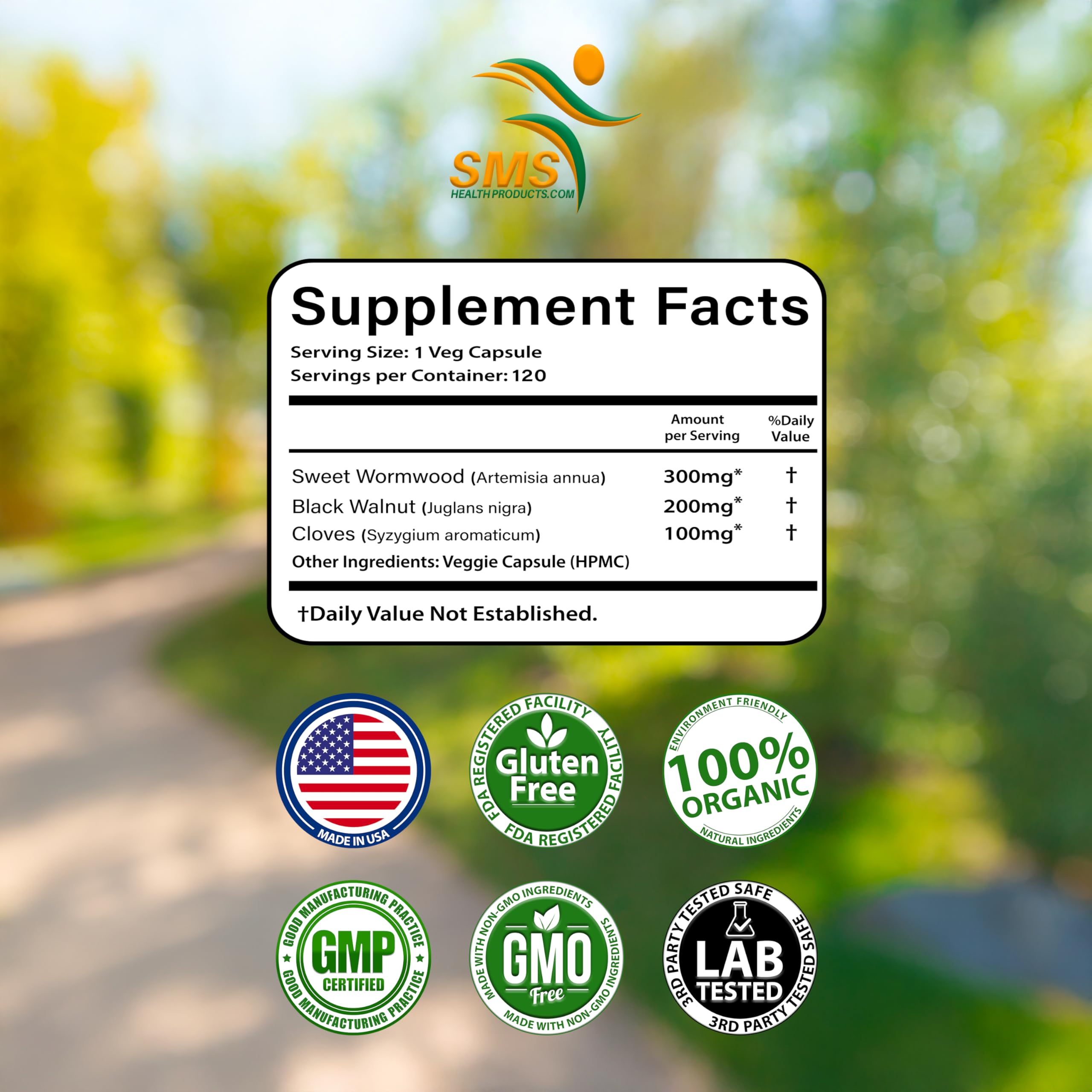 SMSHEALTHPRODUCTS.com Herbal Supplement side view with label