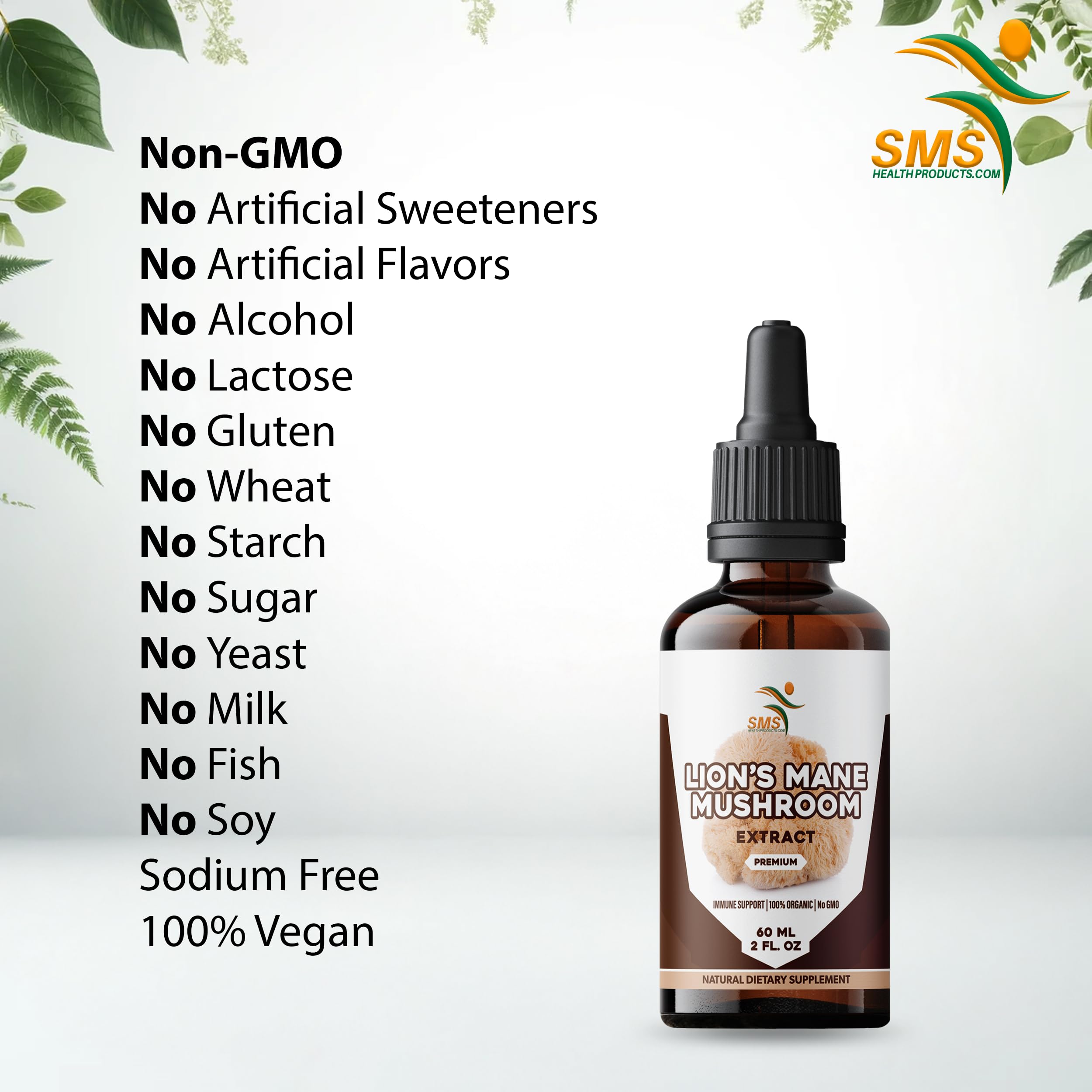 SMSHEALTHPRODUCTS.com Lion’s Mane Mushroom Extract bottle side view