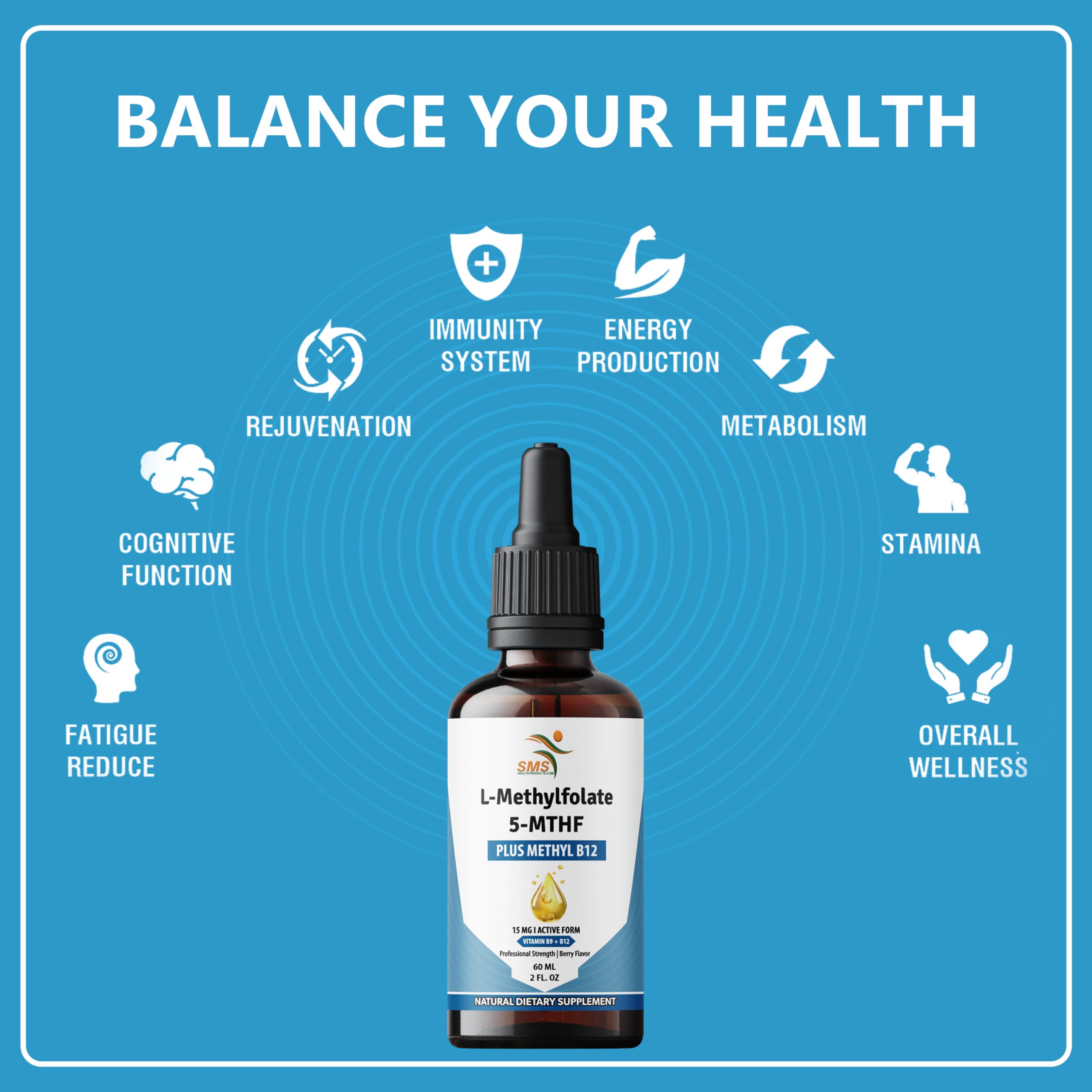 SMSHEALTHPRODUCTS.com Organic L-Methylfolate 5-MTHF Drops label close-up
