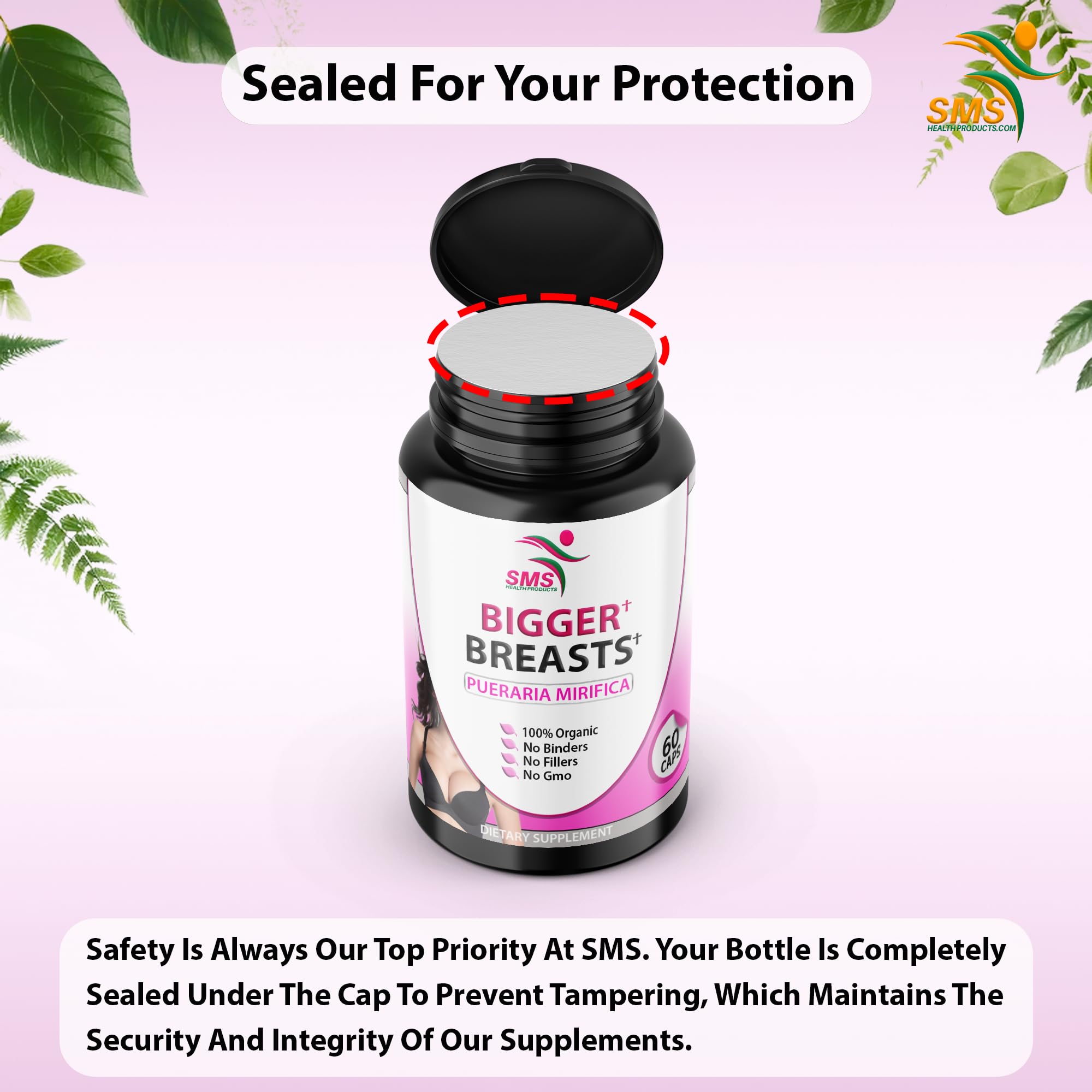SMSHEALTHPRODUCTS.com Pueraria Mirifica 500mg Capsules side view