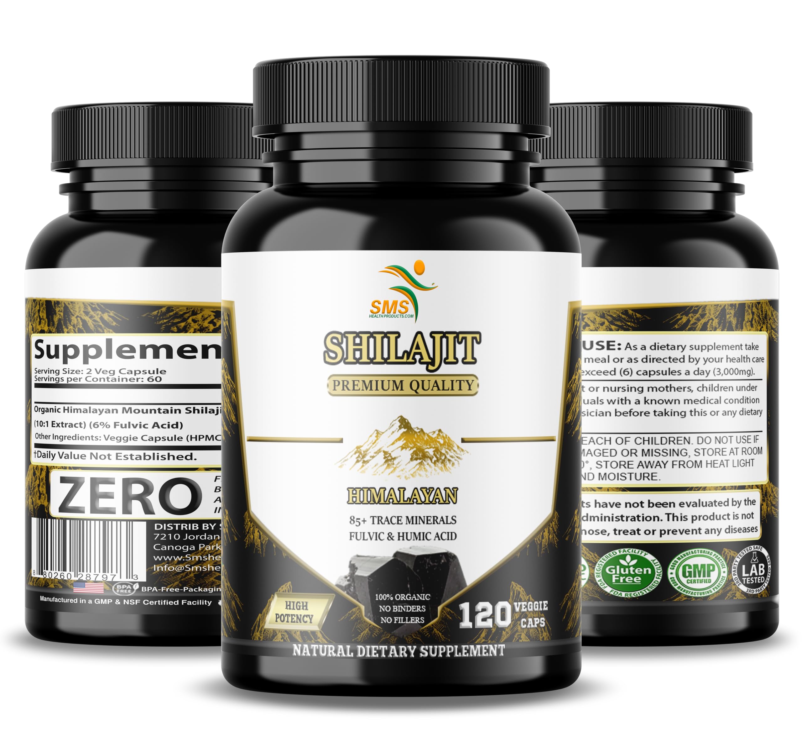 SMSHEALTHPRODUCTS.com Shilajit Capsules with measuring spoon for dosage
