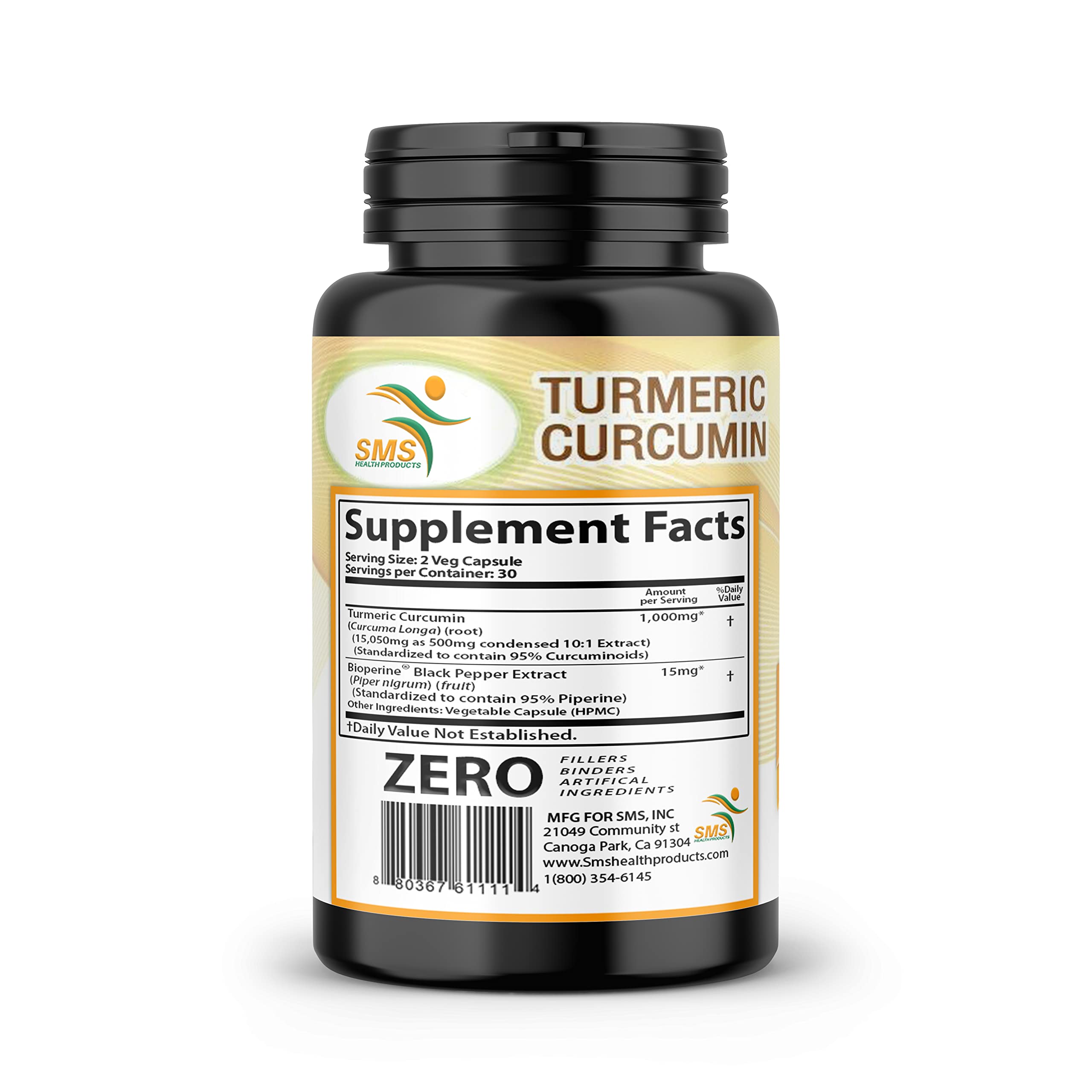 SMSHEALTHPRODUCTS.com Turmeric Supplement 50g back view