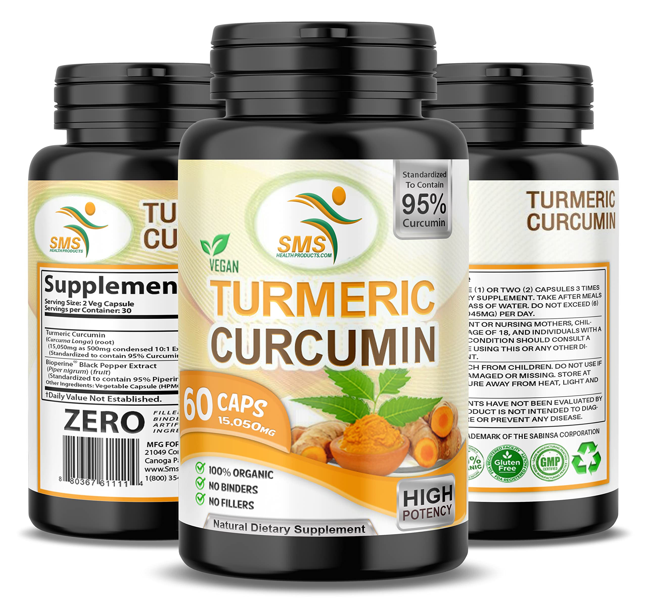 SMSHEALTHPRODUCTS.com Turmeric Supplement 50g on a wooden table