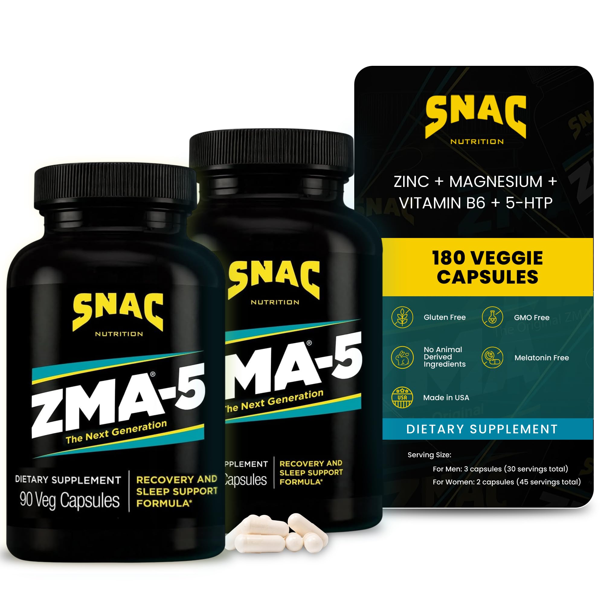 SNAC 5-HTP Daily Supplement 180 capsules front view