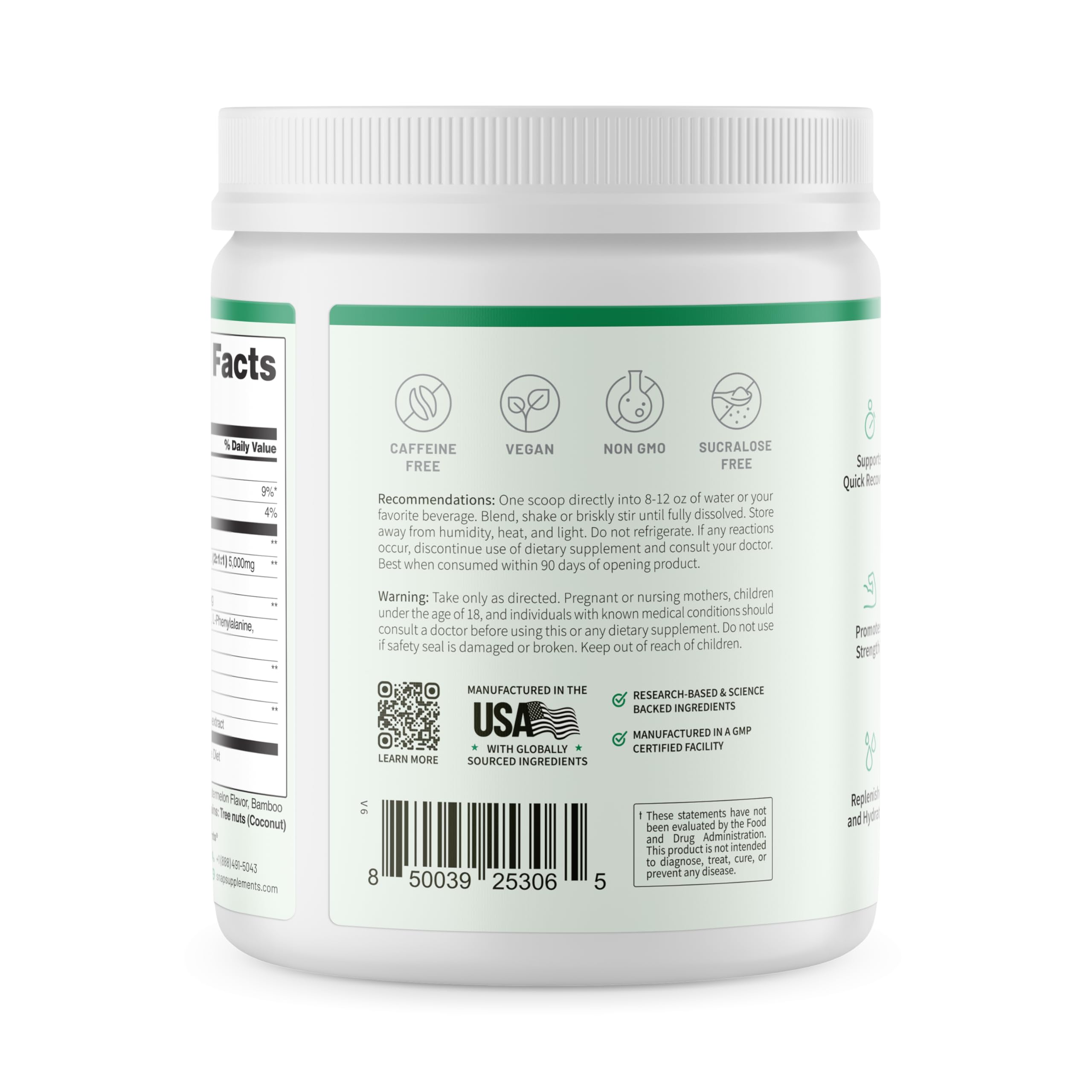 Snap Supplements BCAA Powder 5000mg lifestyle shot with gym equipment