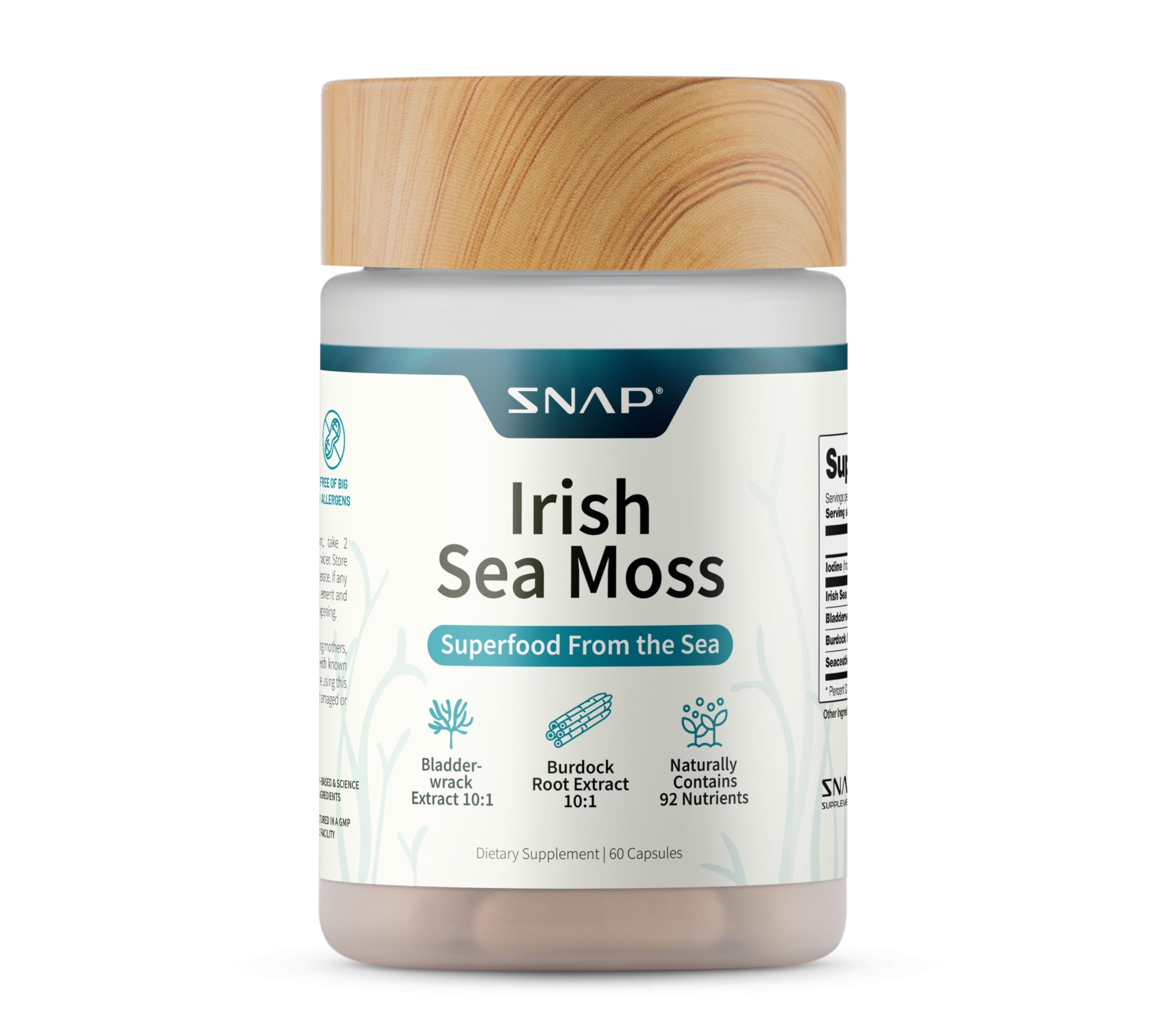 Snap Supplements Irish Sea Moss Capsules 500mg front view