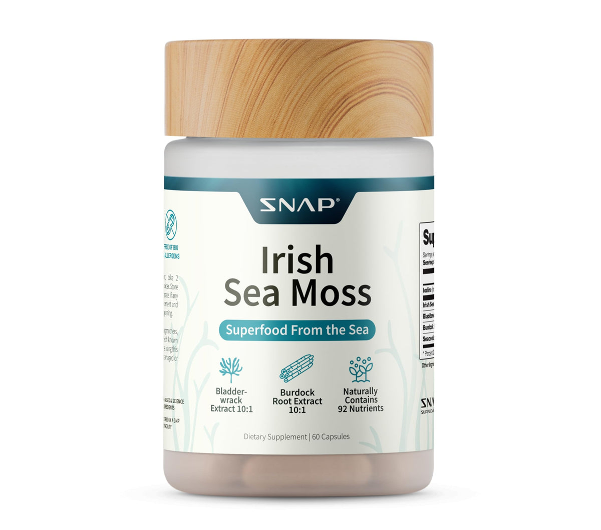 Snap Supplements Irish Sea Moss Capsules 500mg front view