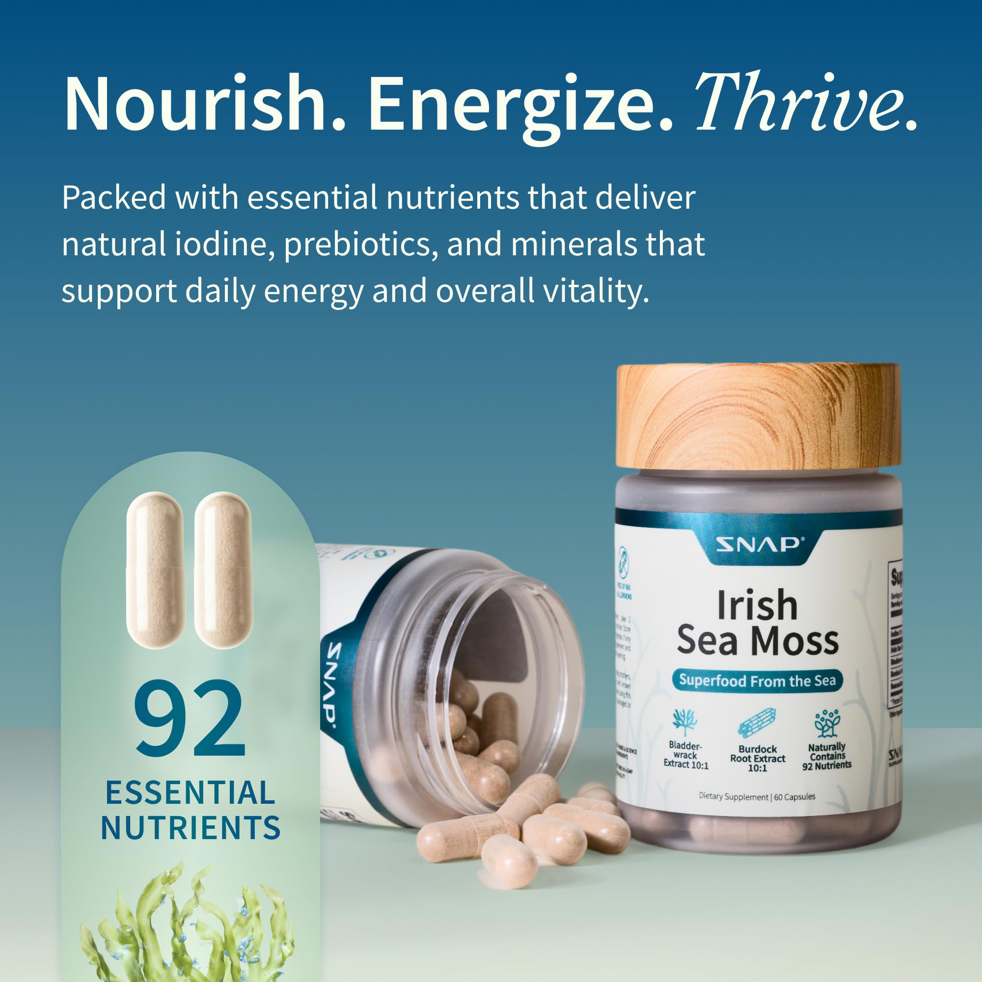 Snap Supplements Irish Sea Moss Capsules 500mg side view
