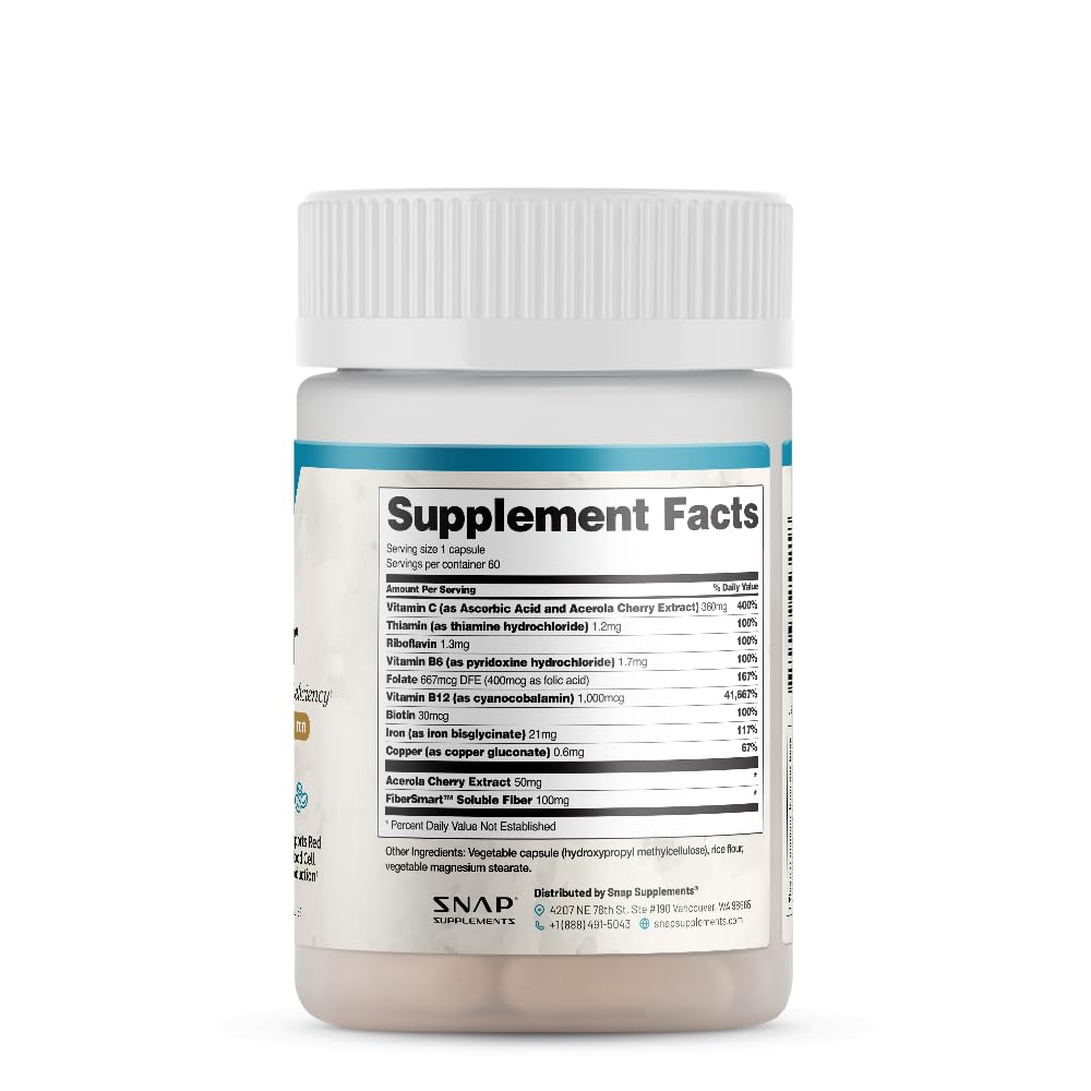 Snap Supplements Iron Support Capsules with a glass of water