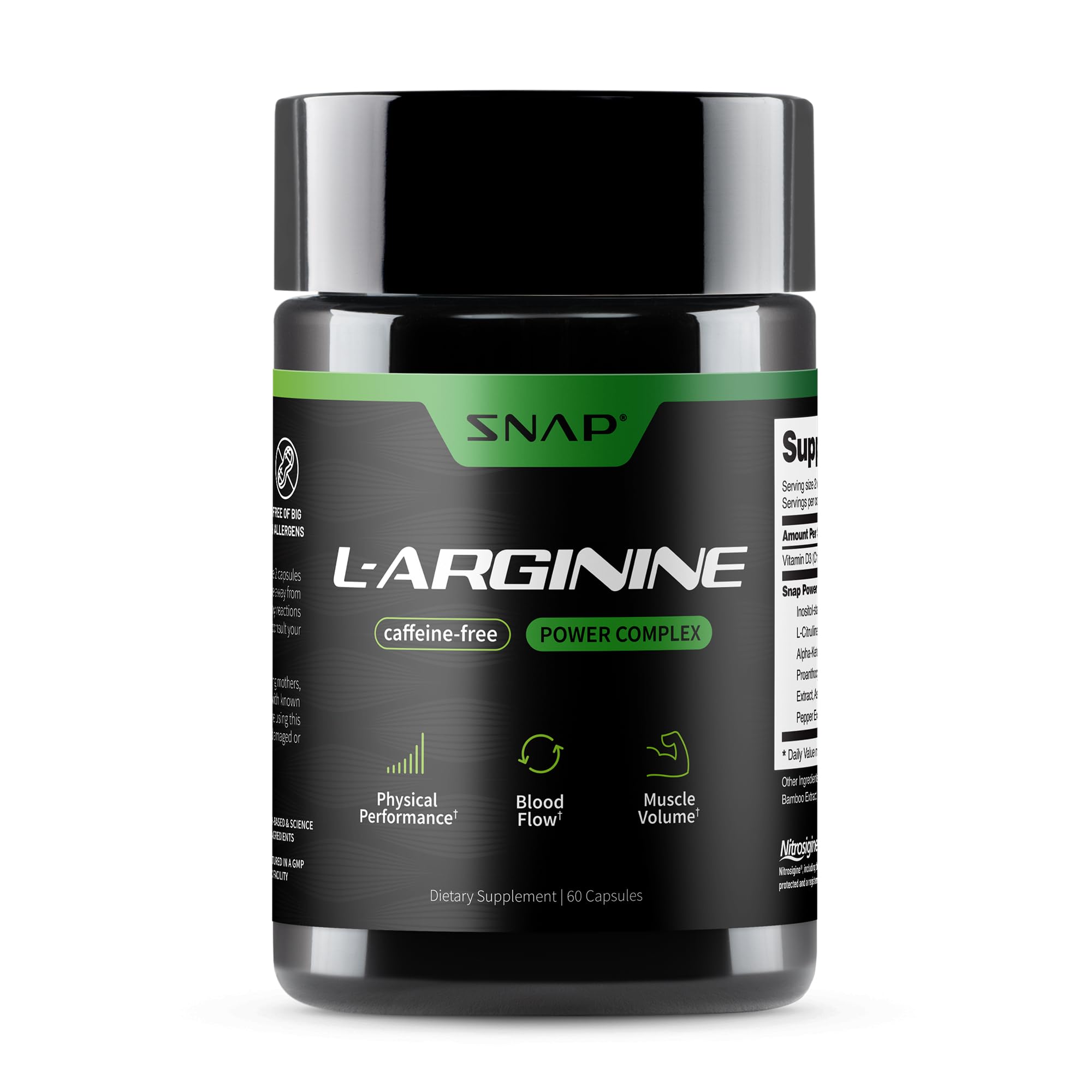 Snap Supplements L-Arginine Capsules 60 Count front view