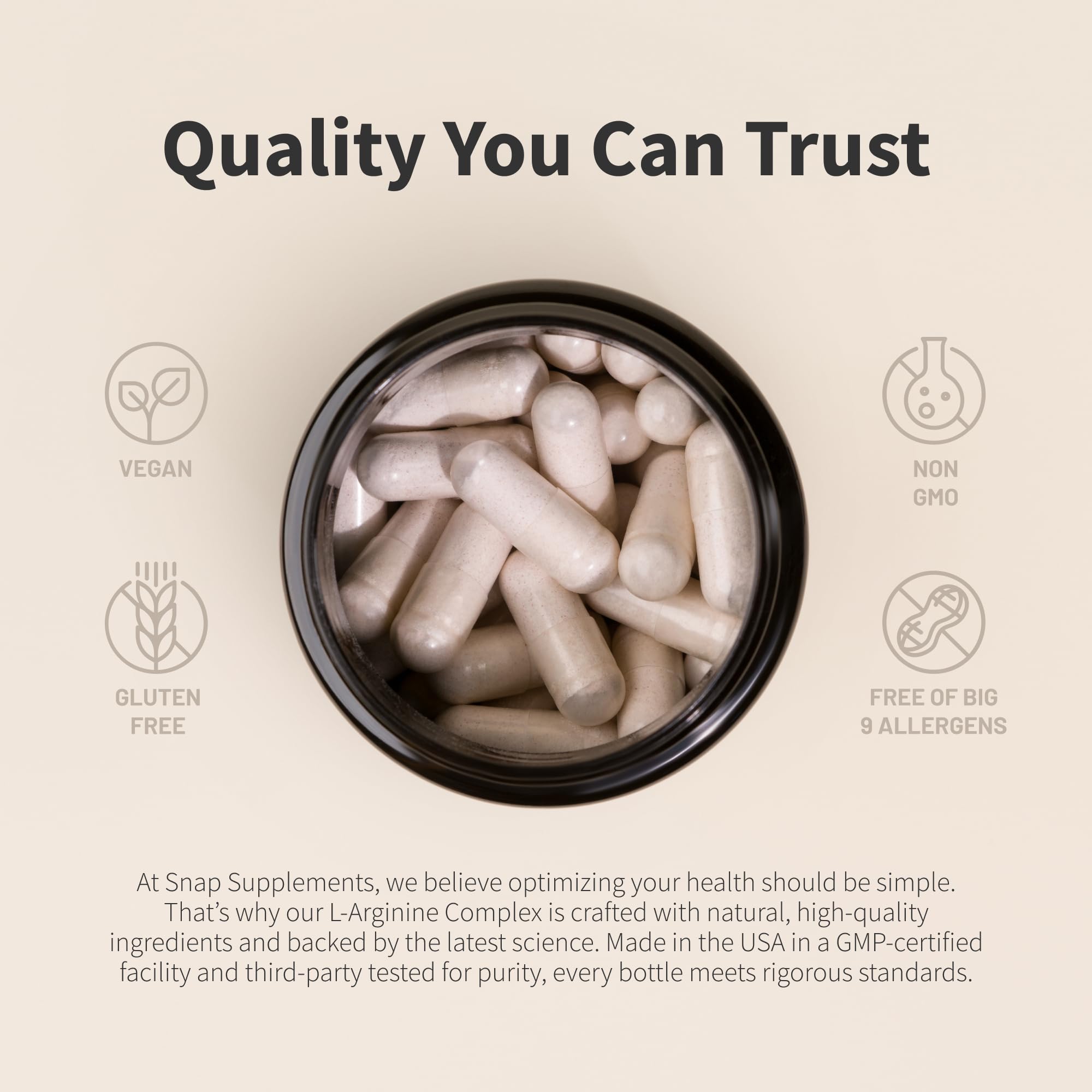 Snap Supplements L-Arginine Capsules on a wooden table