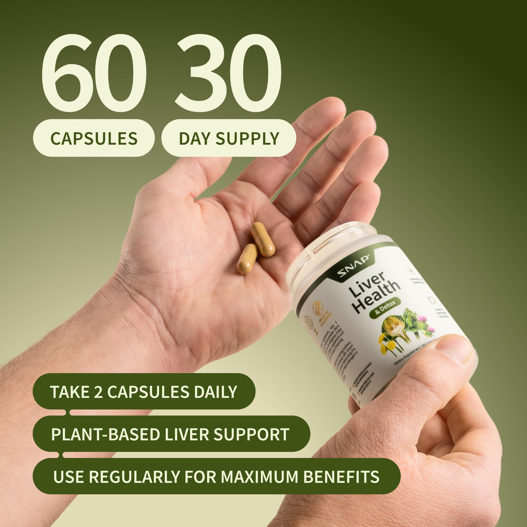 Snap Supplements Milk Thistle Liver Support Capsules on a wooden table