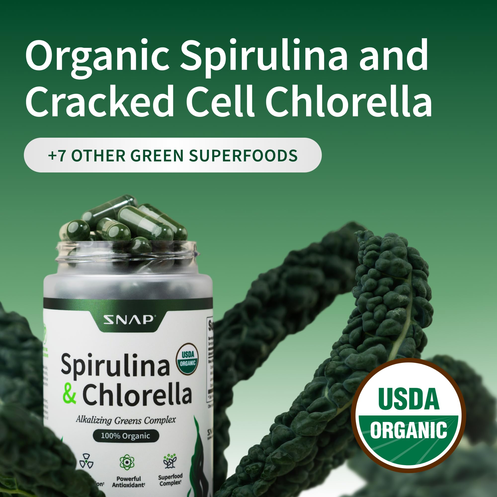 Snap Supplements Organic Spirulina & Chlorella Superfood Blend back view