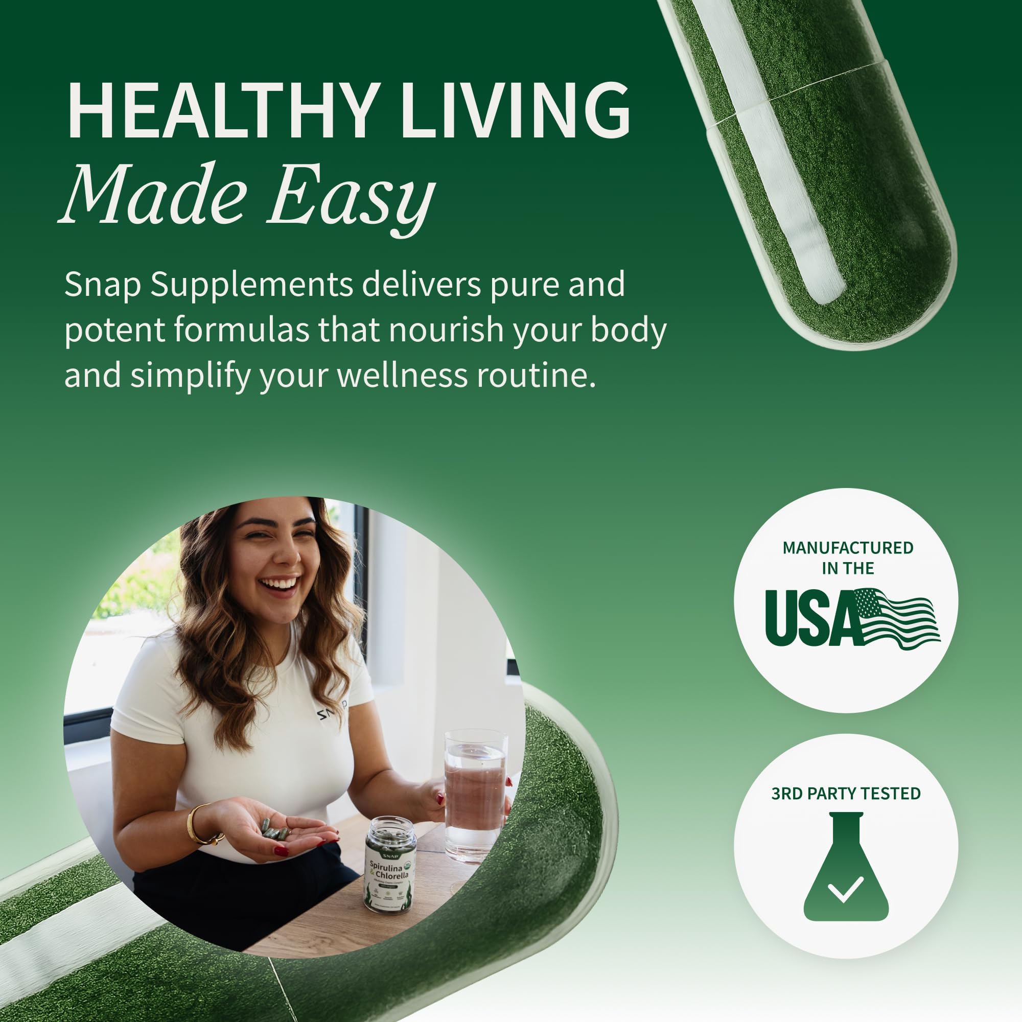 Snap Supplements Organic Spirulina & Chlorella Superfood Blend packaging