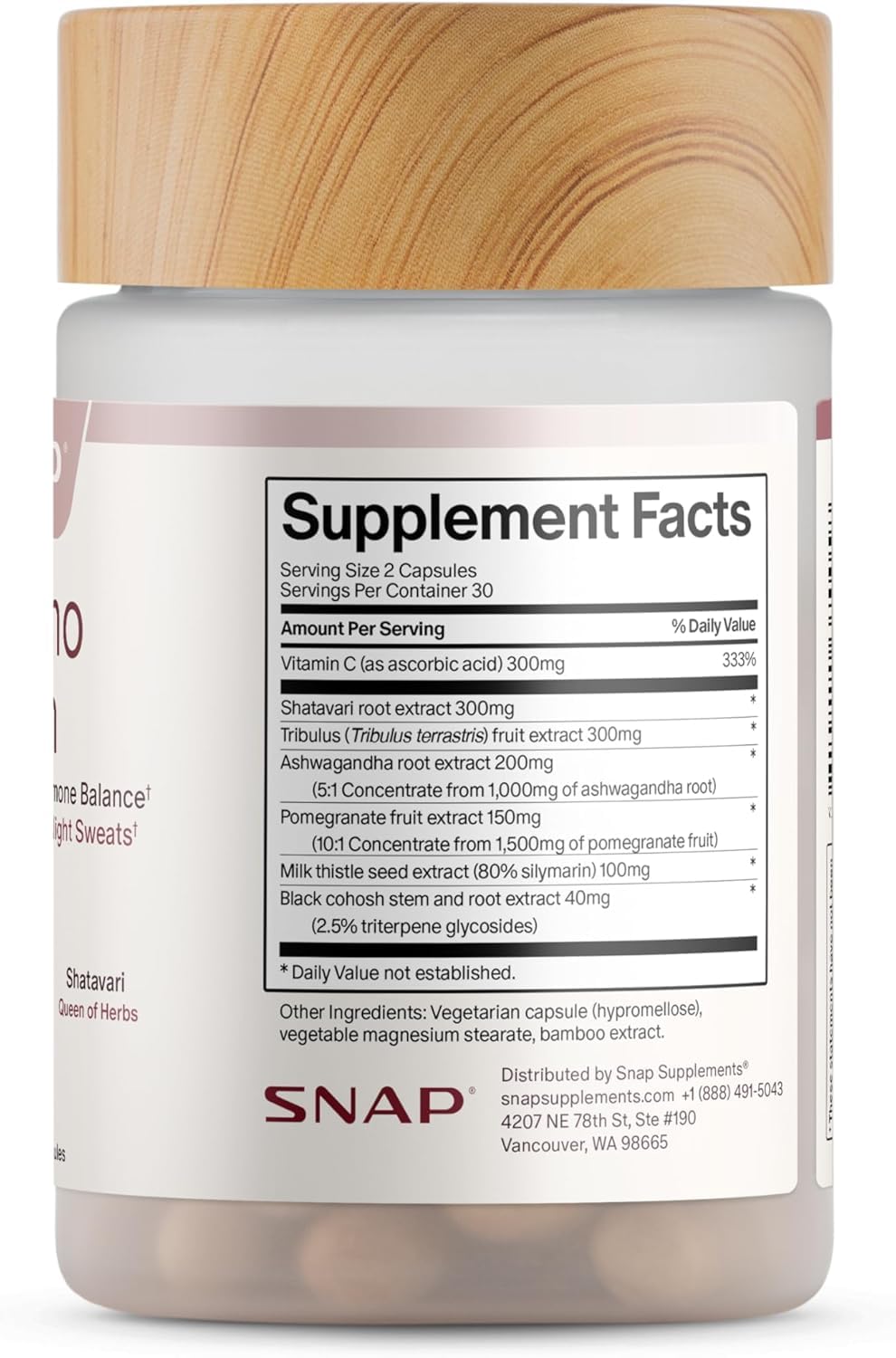 Snap Supplements Shatavari capsules with a glass of water