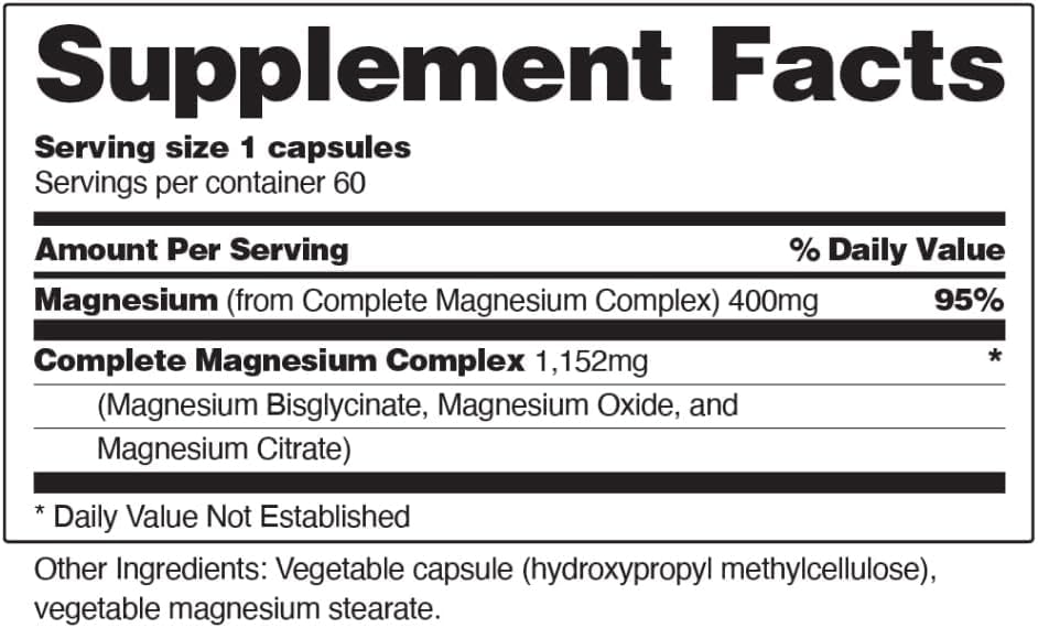 Snap Supplements Triple Magnesium Complex 400mg ingredients list