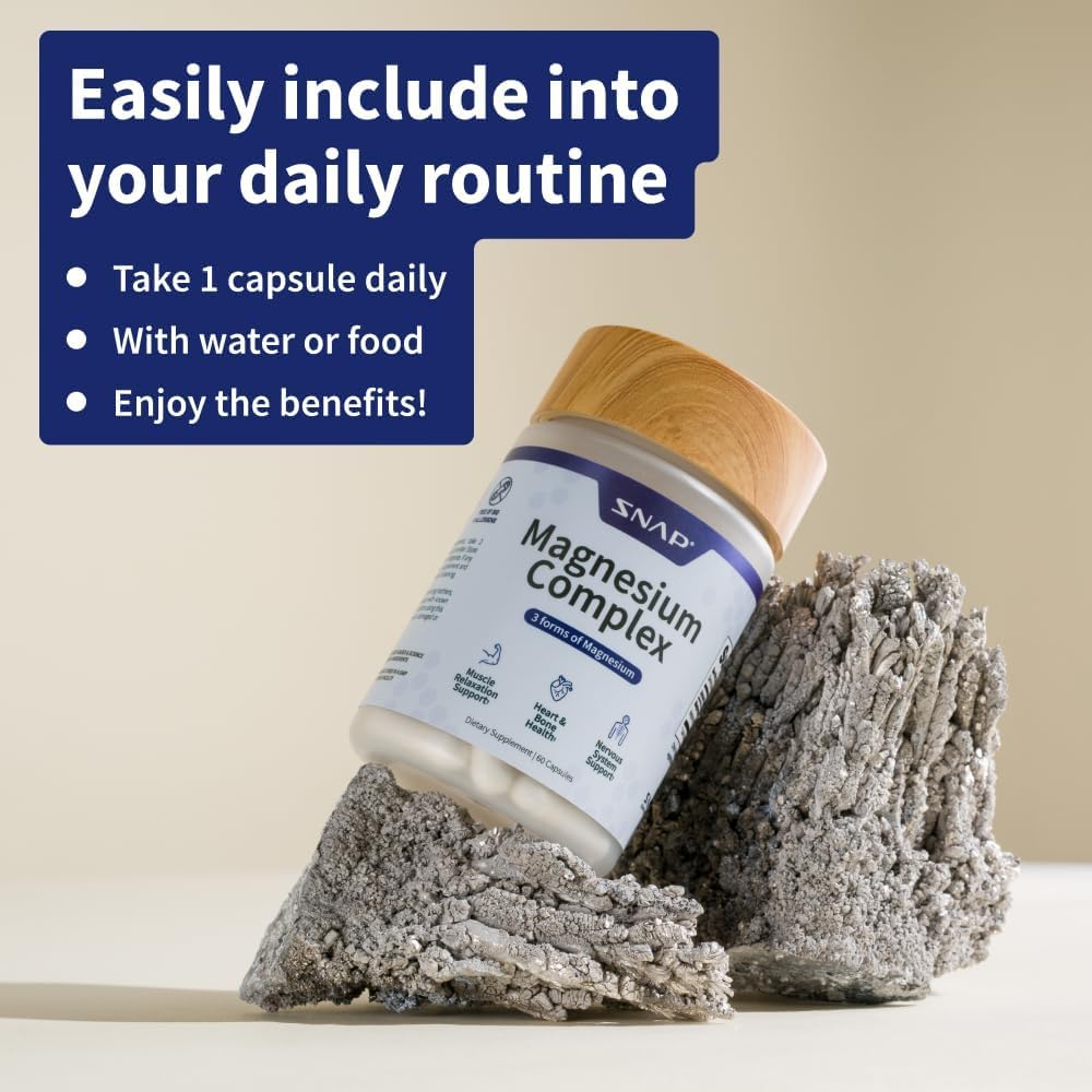 Snap Supplements Triple Magnesium Complex 400mg on a wooden table