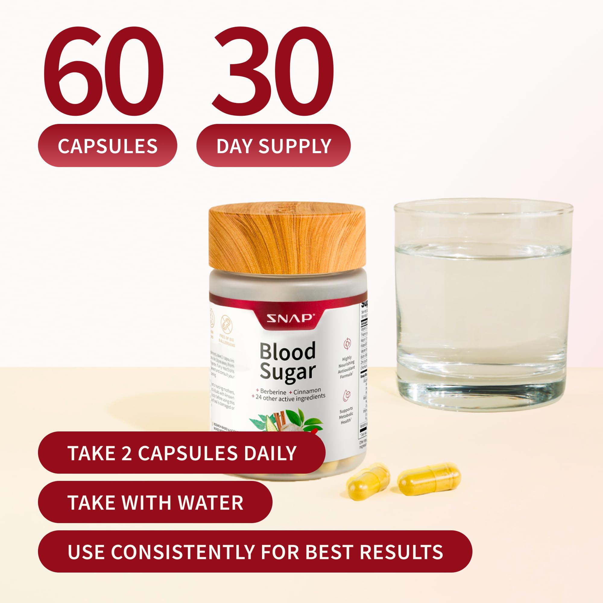 Snap Supplements Turmeric Capsules on a wooden table