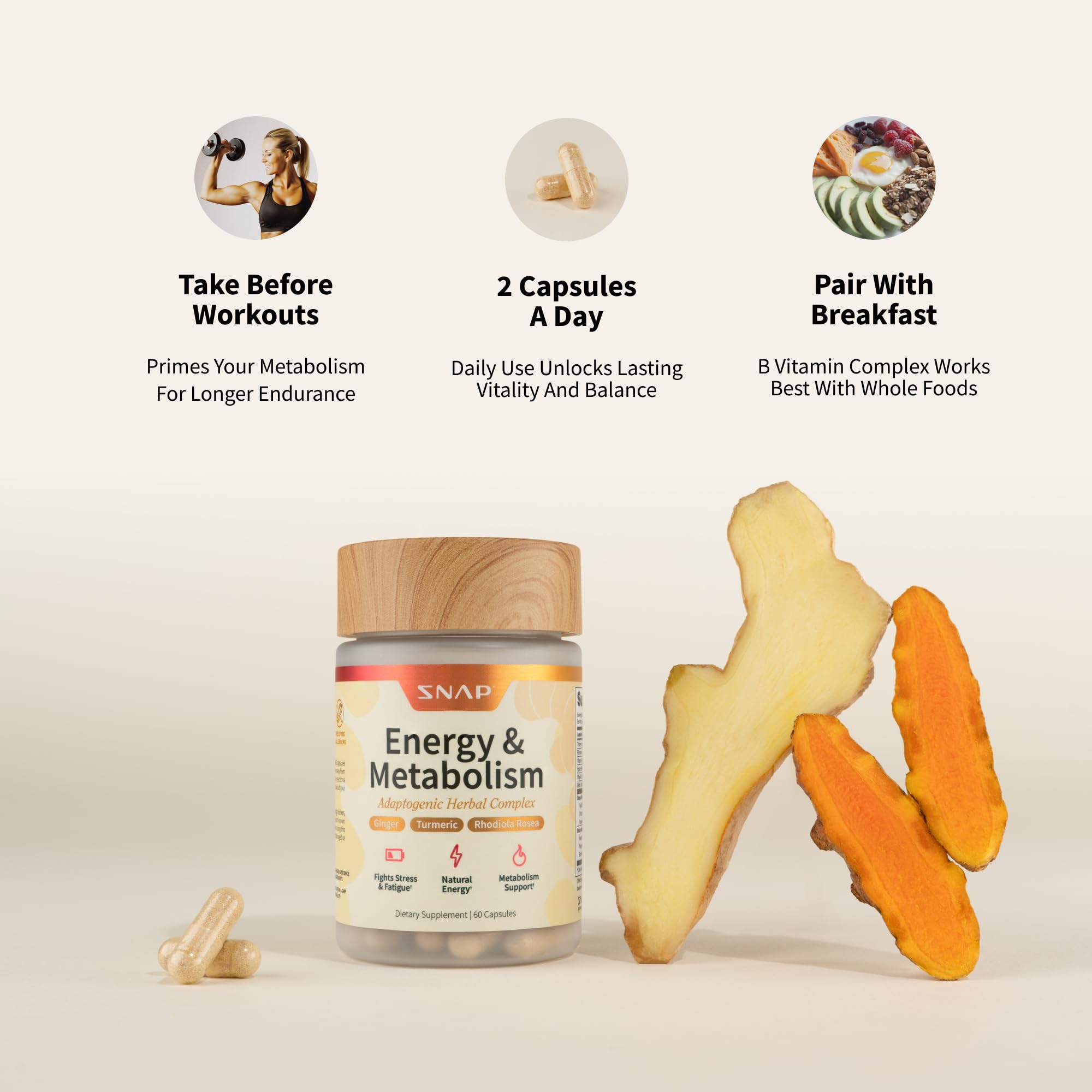 Snap Supplements Turmeric Energy Support Capsules side view