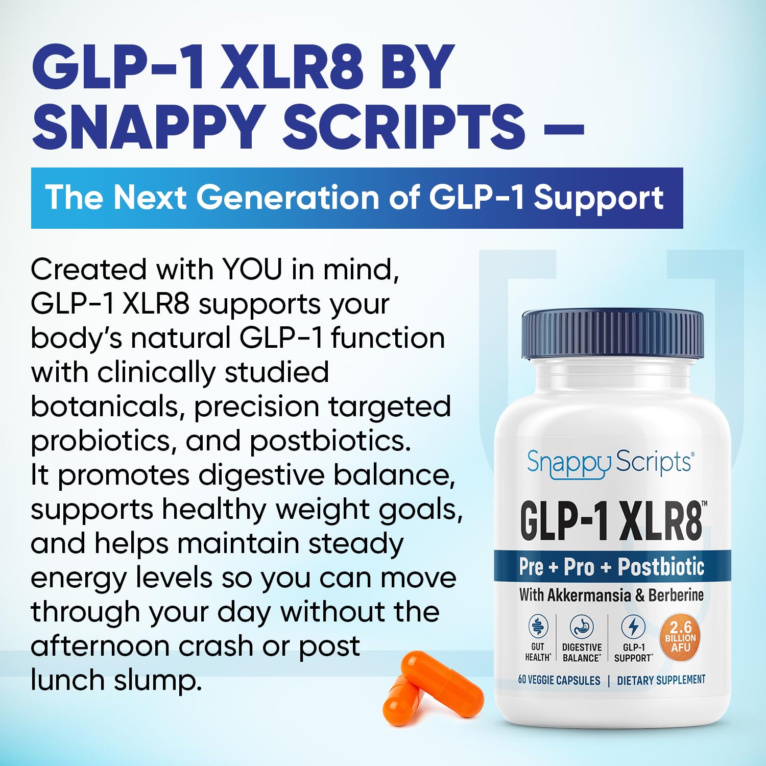 Snappy Scripts GLP-1 Probiotic Supplement 60 Capsules side view
