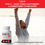 SOB+R Alcohol use Supplement capsules on a wooden table