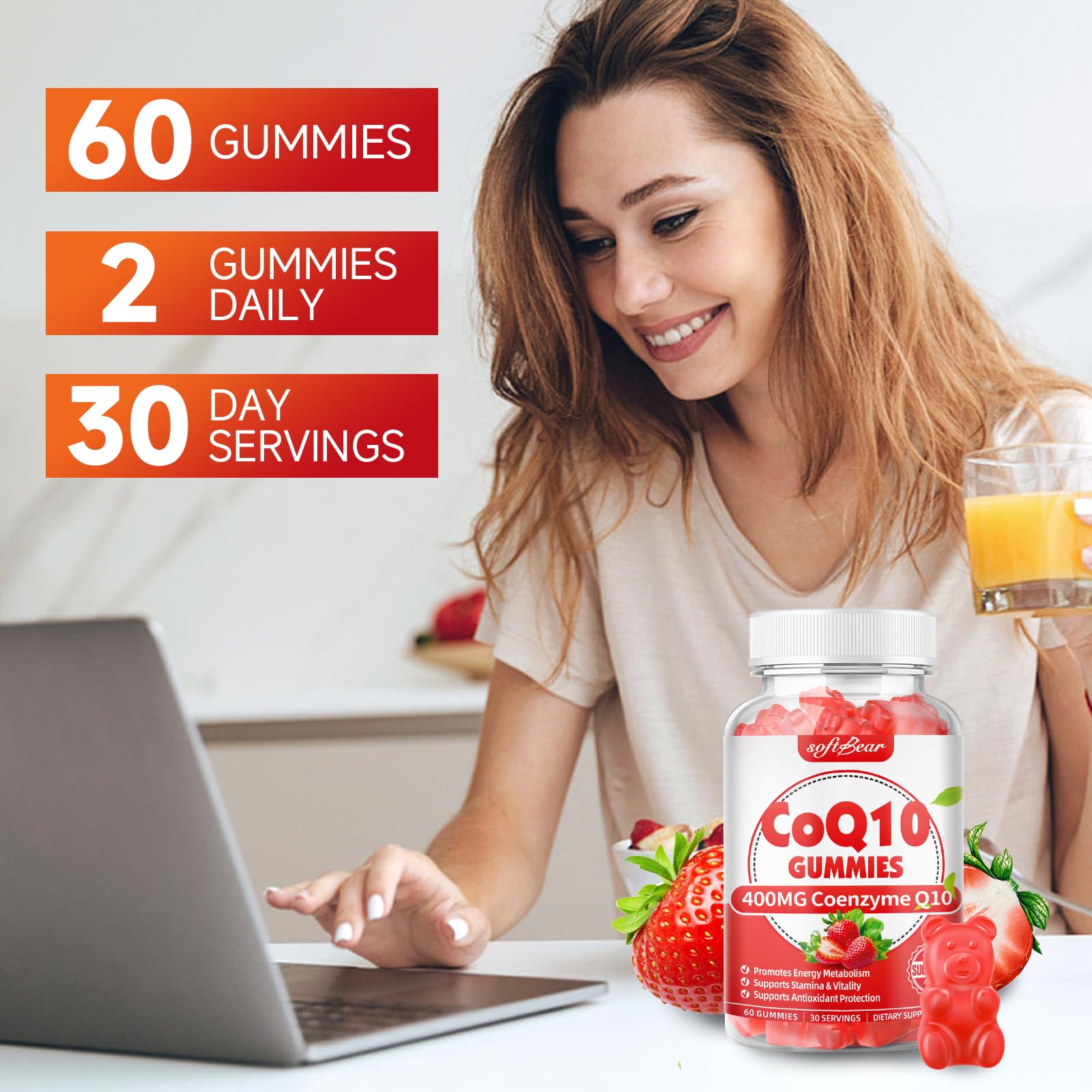 softbear CoQ10 Gummies 400mg on a wooden table
