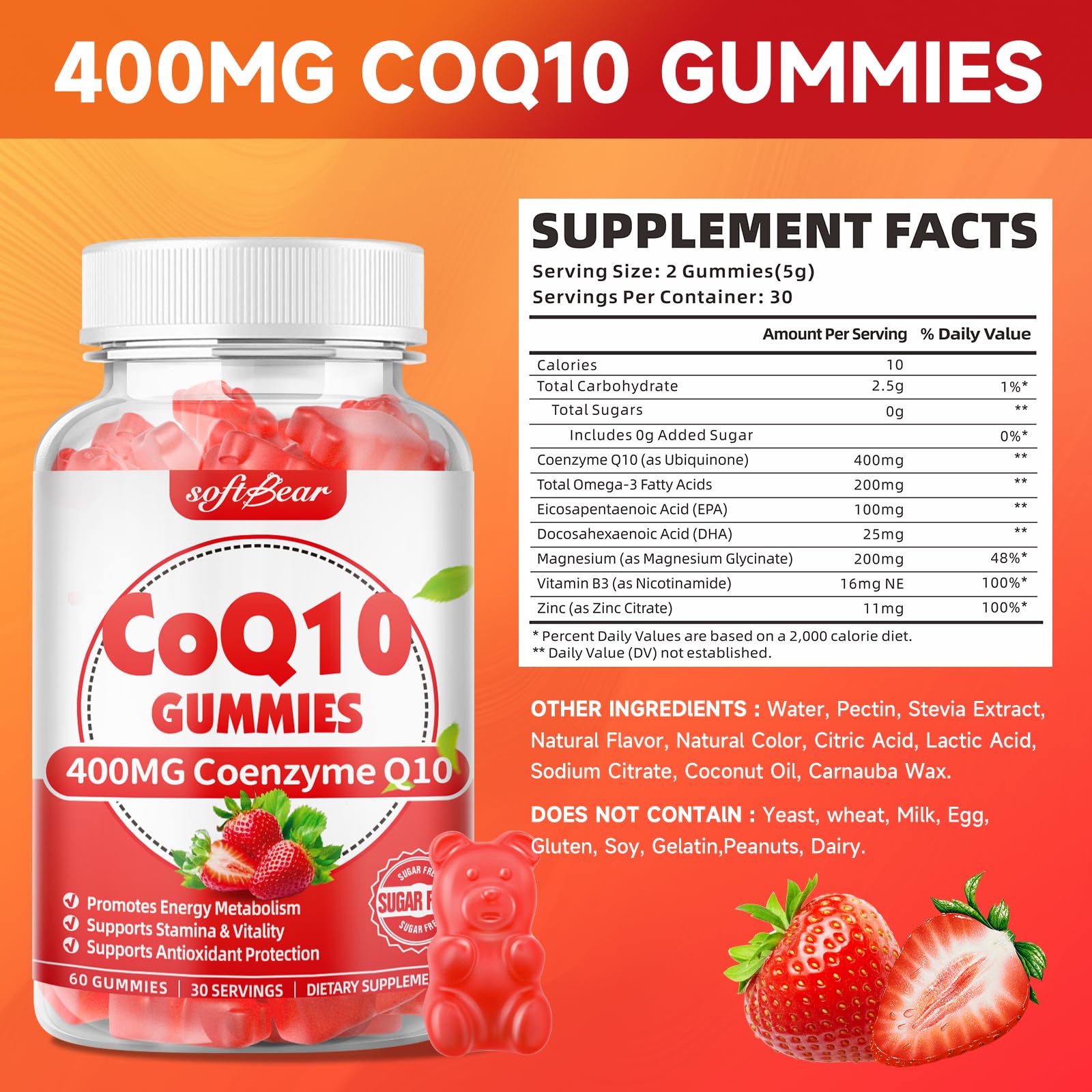 softbear CoQ10 Gummies 400mg packaging side view