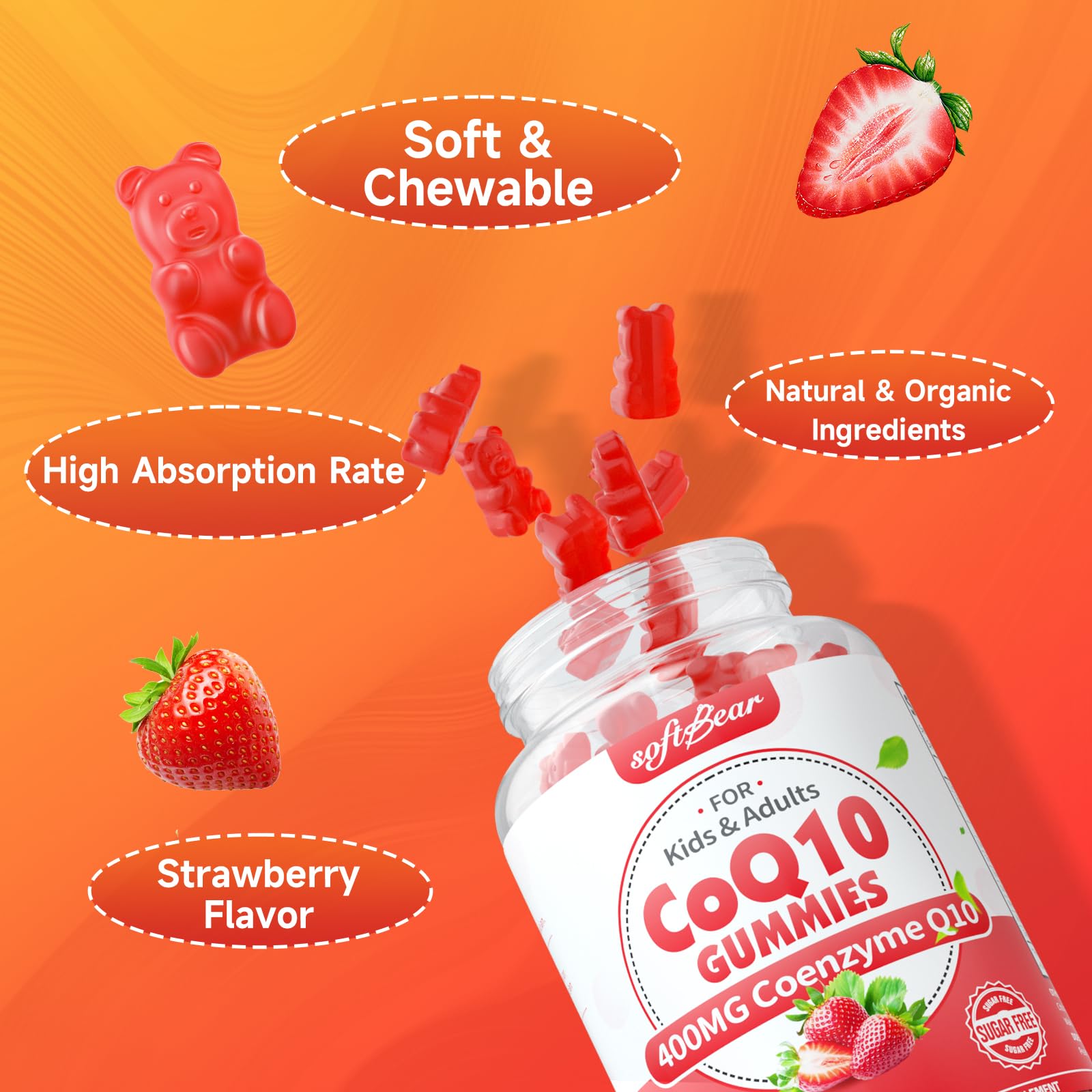 softbear CoQ10 Gummies 400mg with measuring spoon