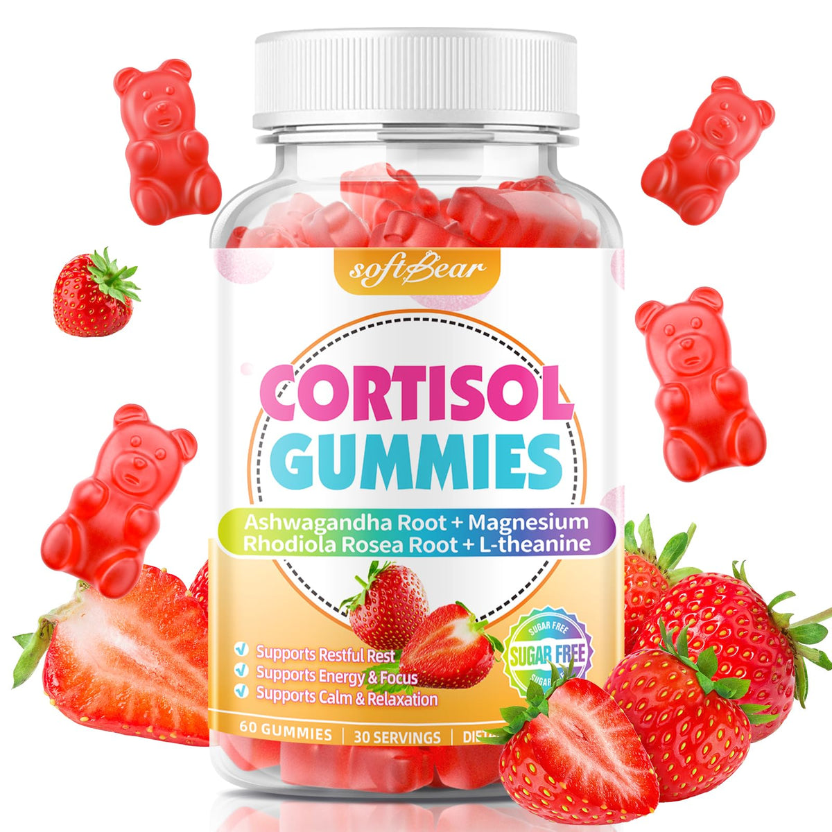 softbear Cortisol Supplements 60 Count bottle front view
