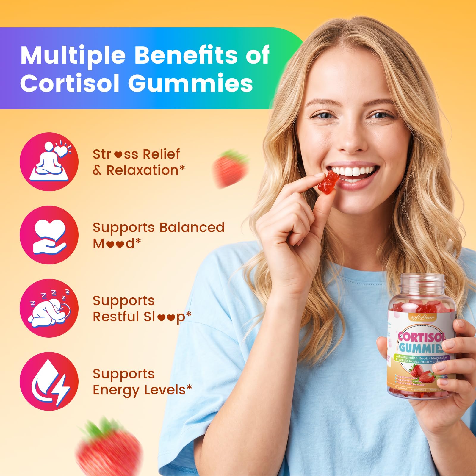 softbear Cortisol Supplements gummies in a bowl