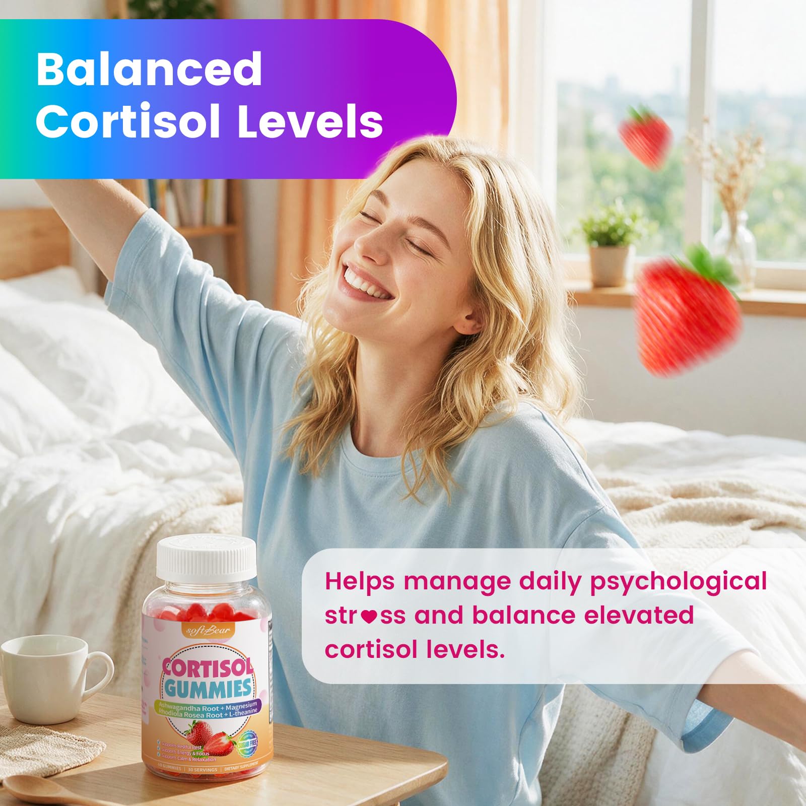 softbear Cortisol Supplements ingredients list on packaging