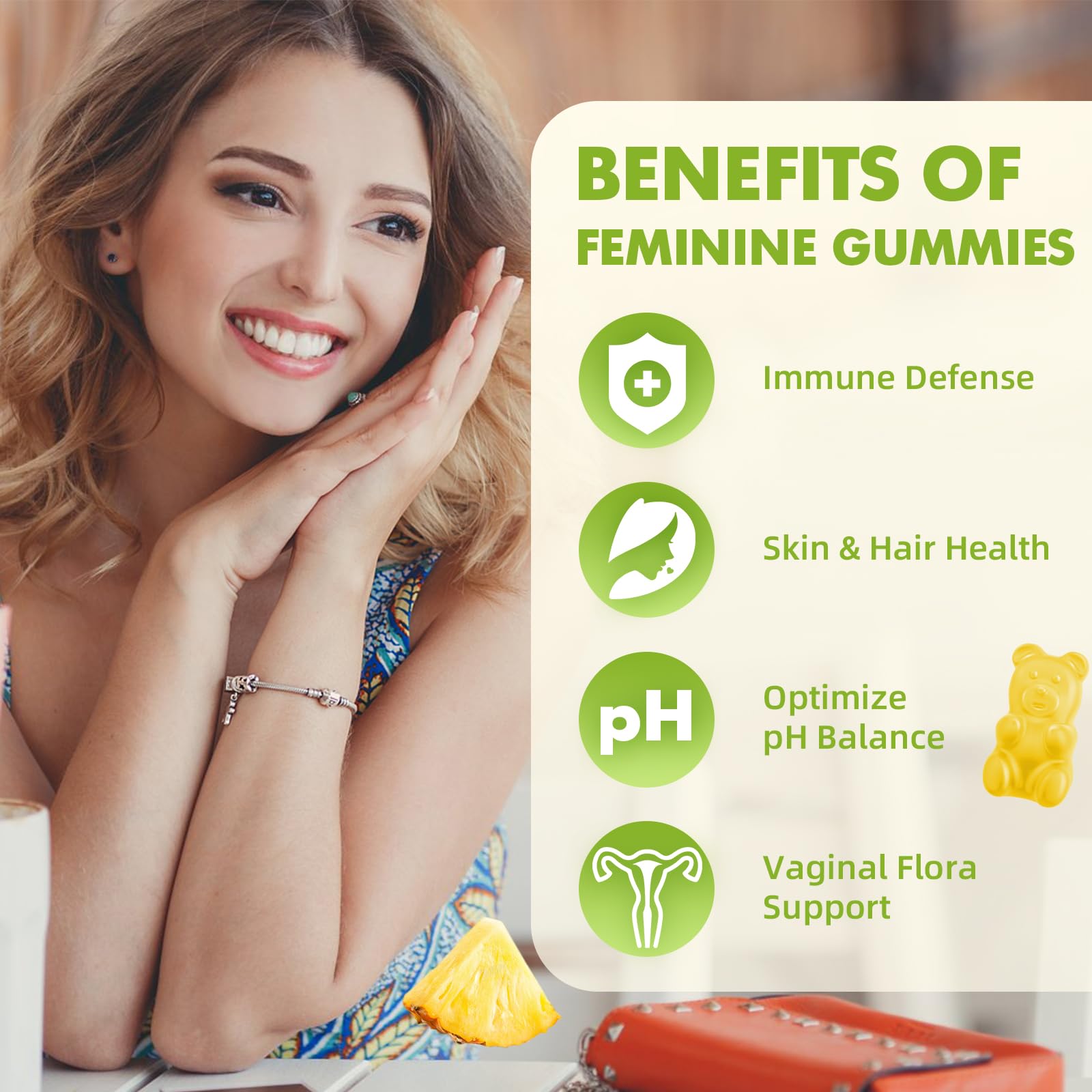 softbear Feminine Balance Gummies back view with ingredient list