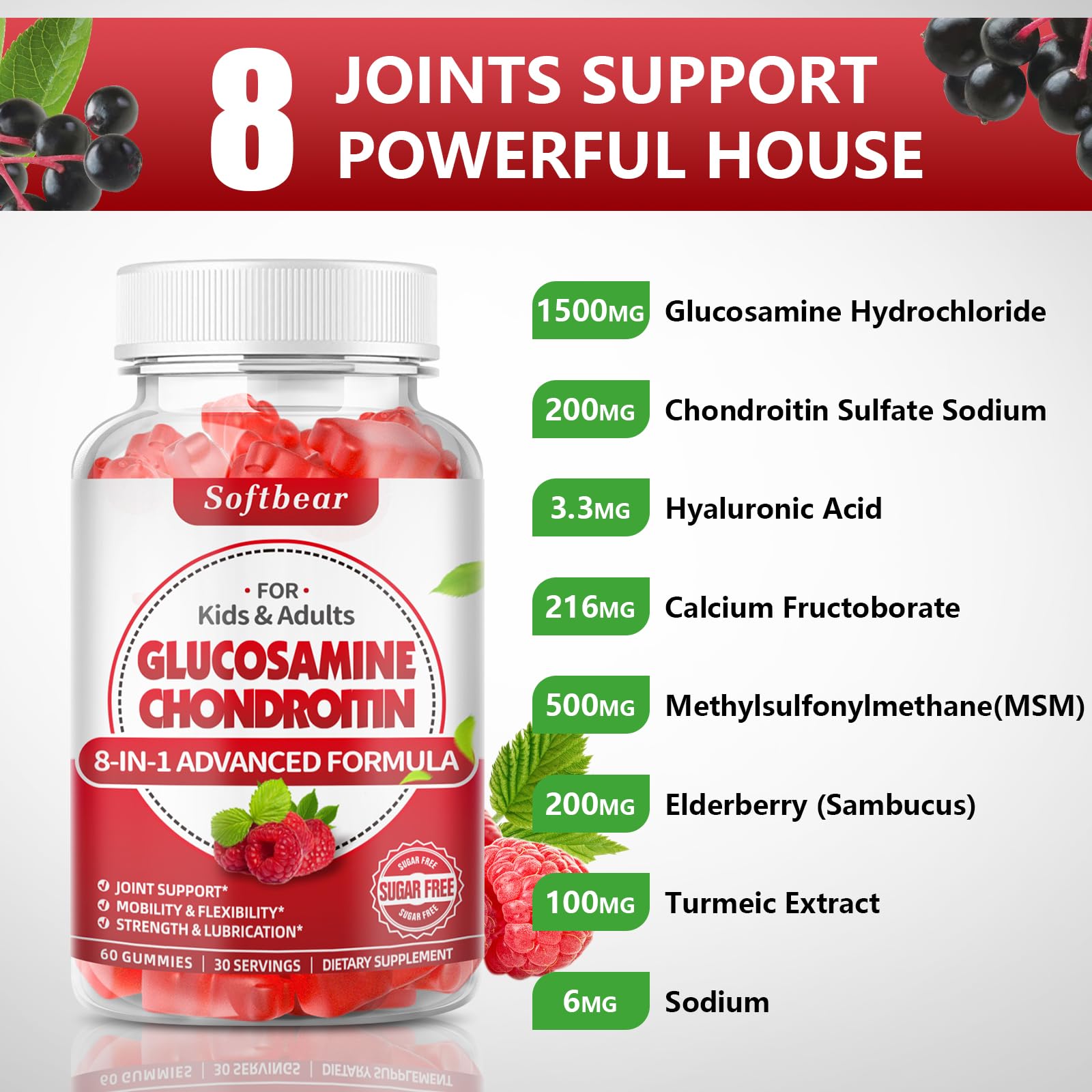softbear Glucosamine Chondroitin Gummies bear-shaped gummy close-up