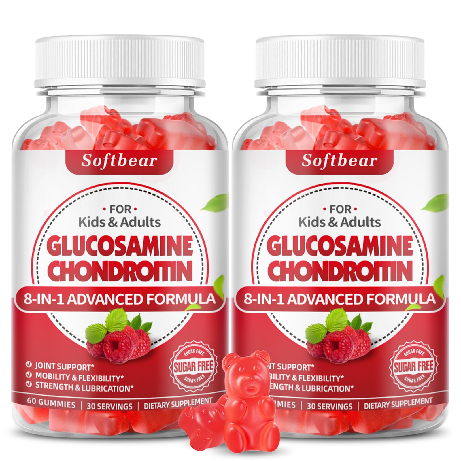 softbear Glucosamine Chondroitin Gummies front view with raspberry flavour