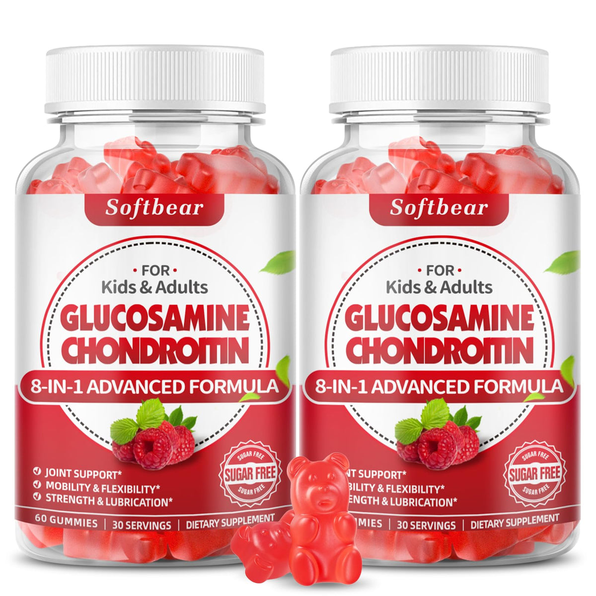 softbear Glucosamine Chondroitin Gummies front view with raspberry flavour