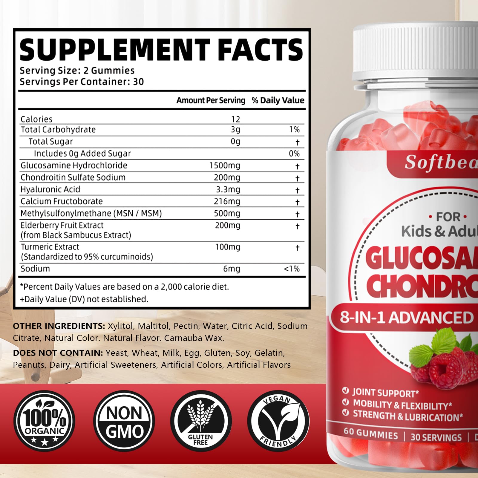 softbear Glucosamine Chondroitin Gummies packaging side view