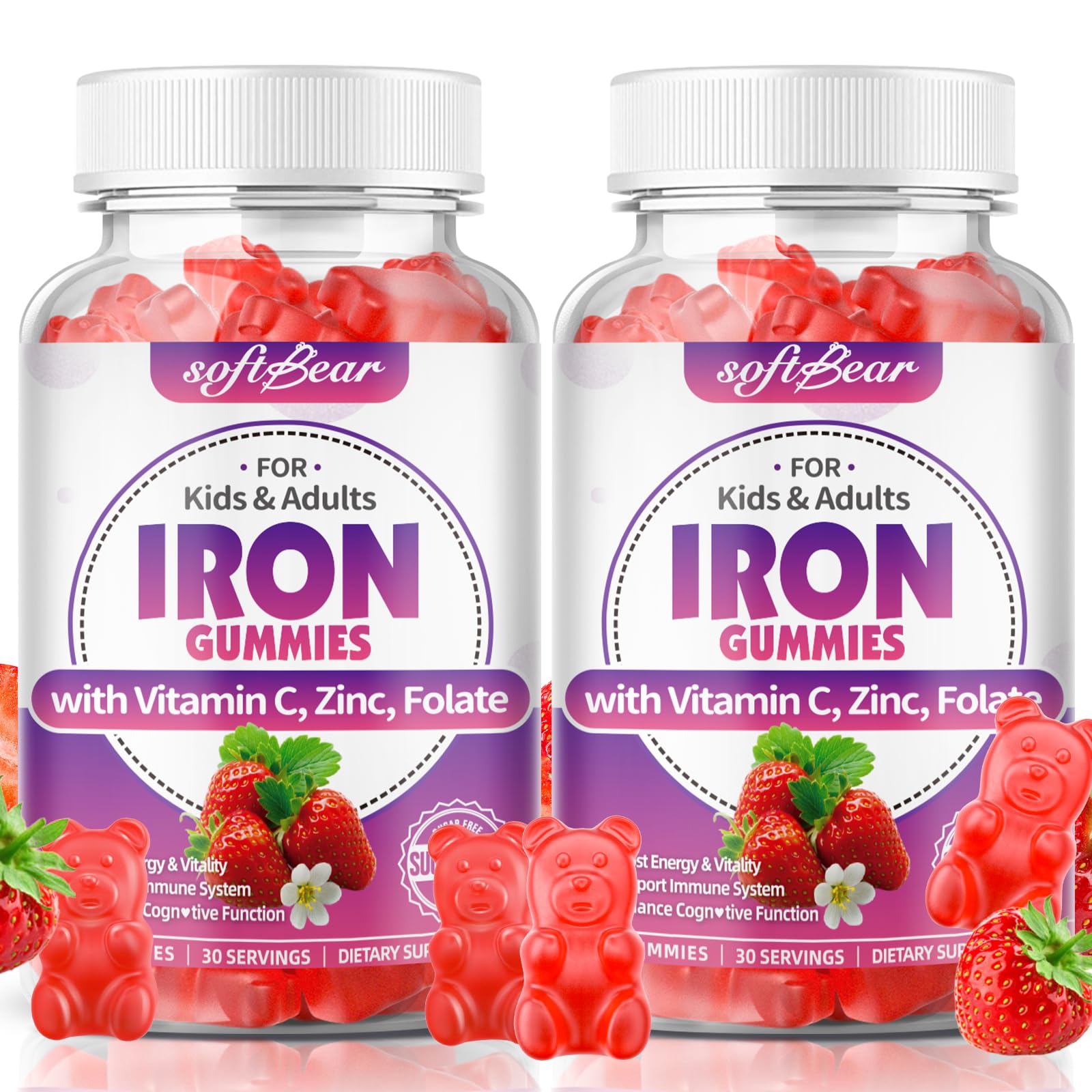 softbear Iron Supplement Gummies 65mg front view