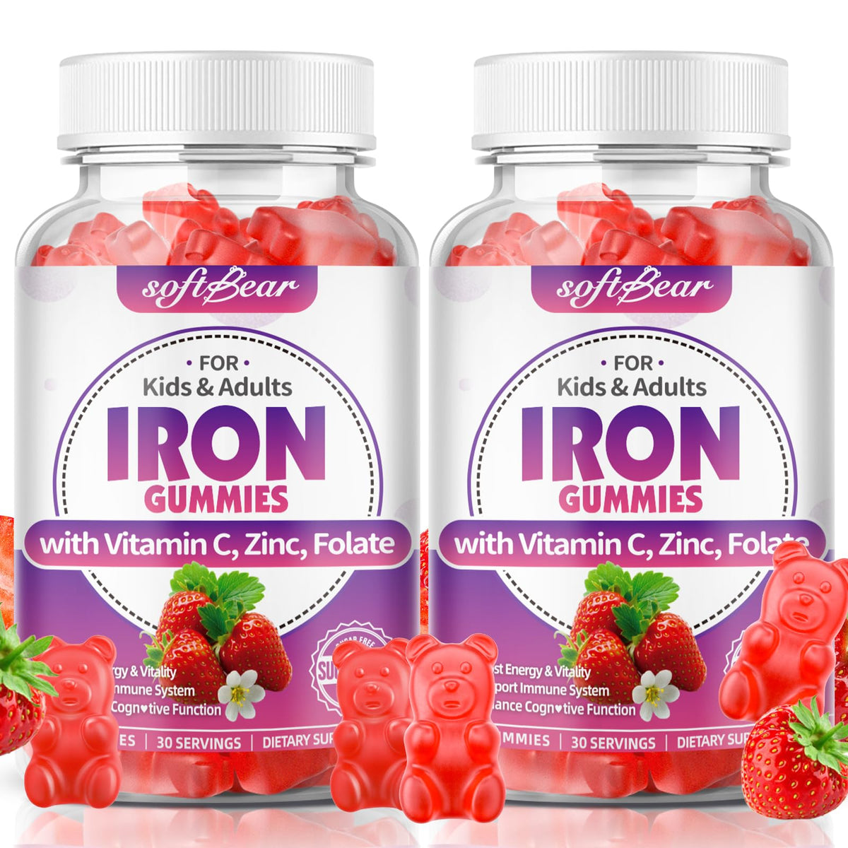 softbear Iron Supplement Gummies 65mg front view