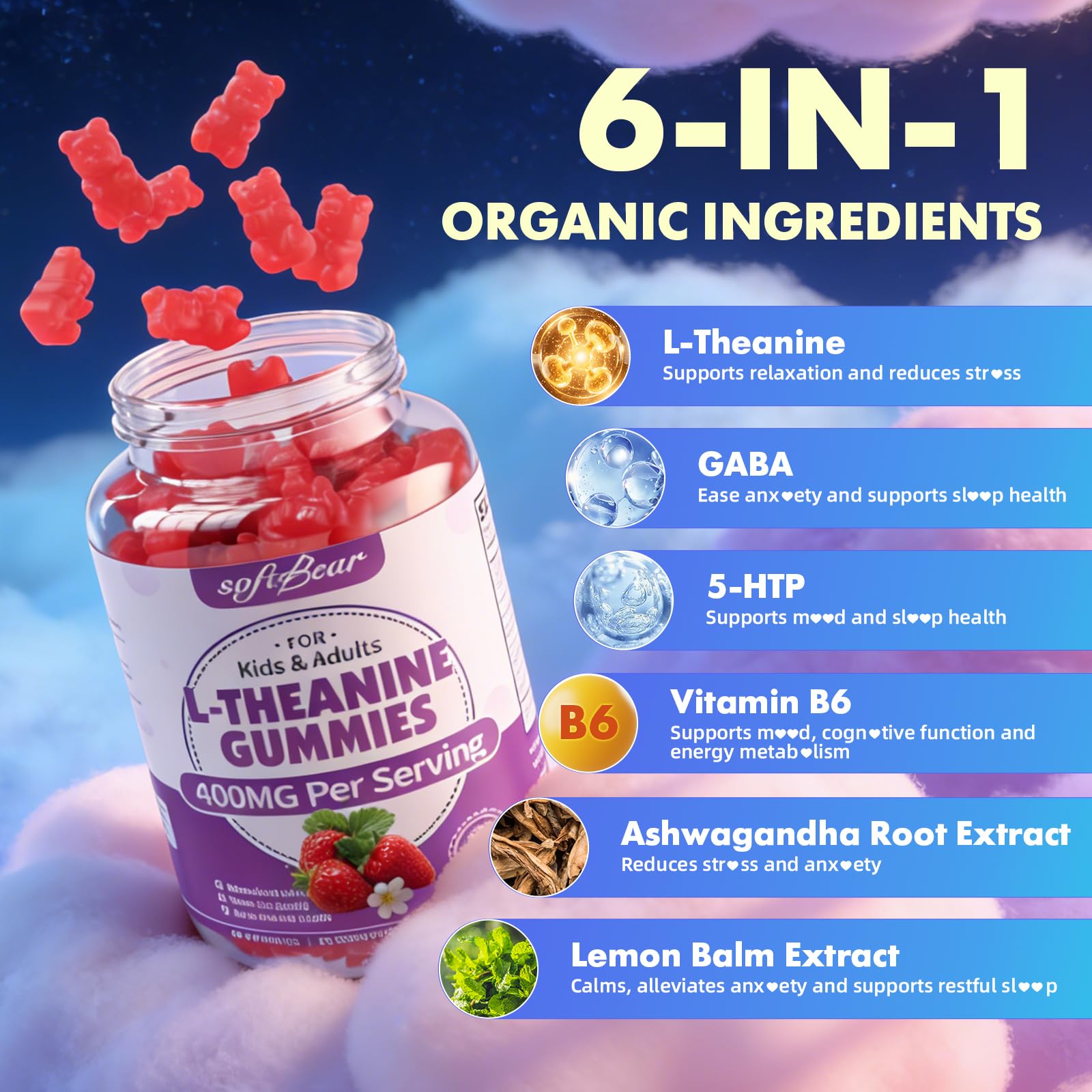 softbear L-Theanine Gummies 400mg close-up of gummies