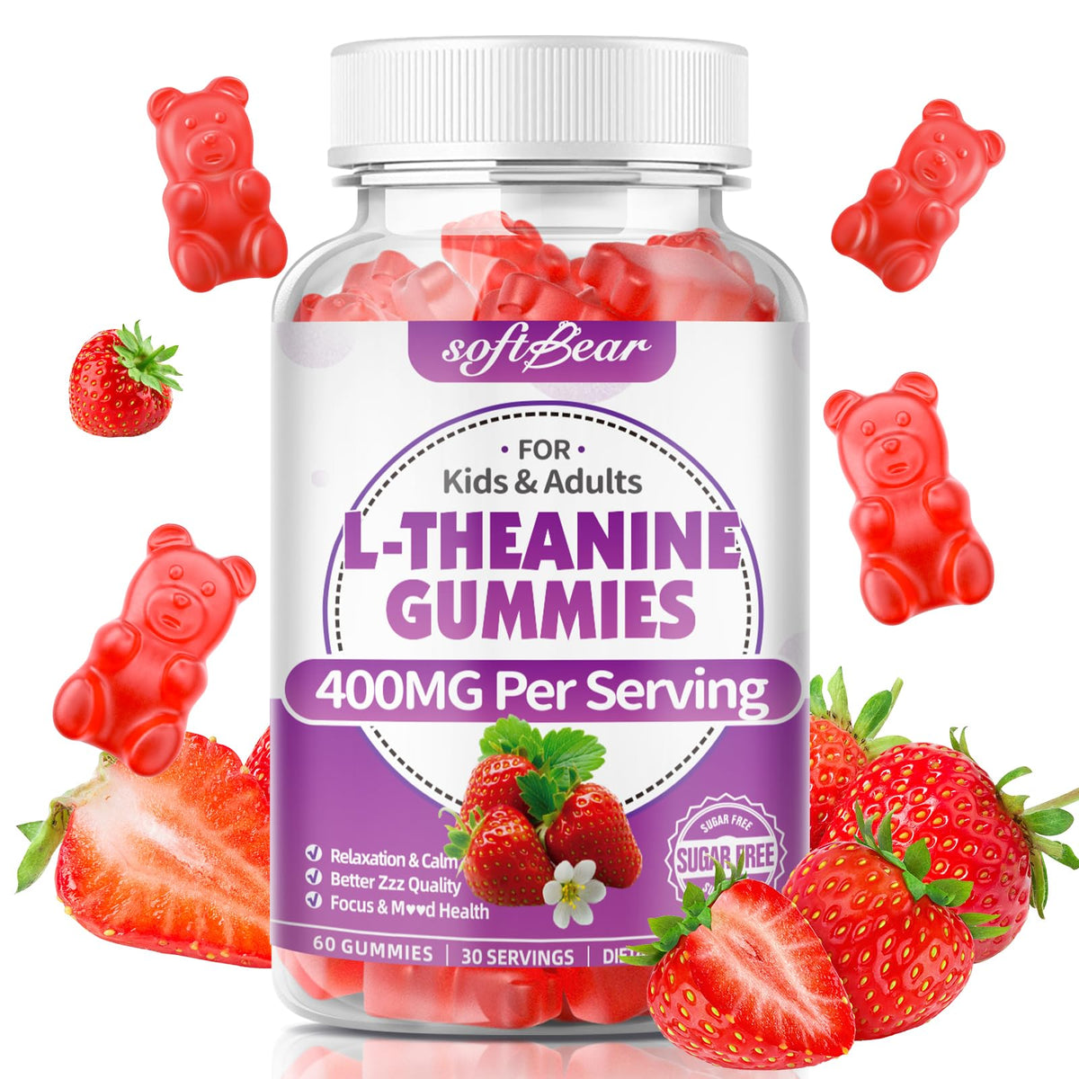 softbear L-Theanine Gummies 400mg front view packaging