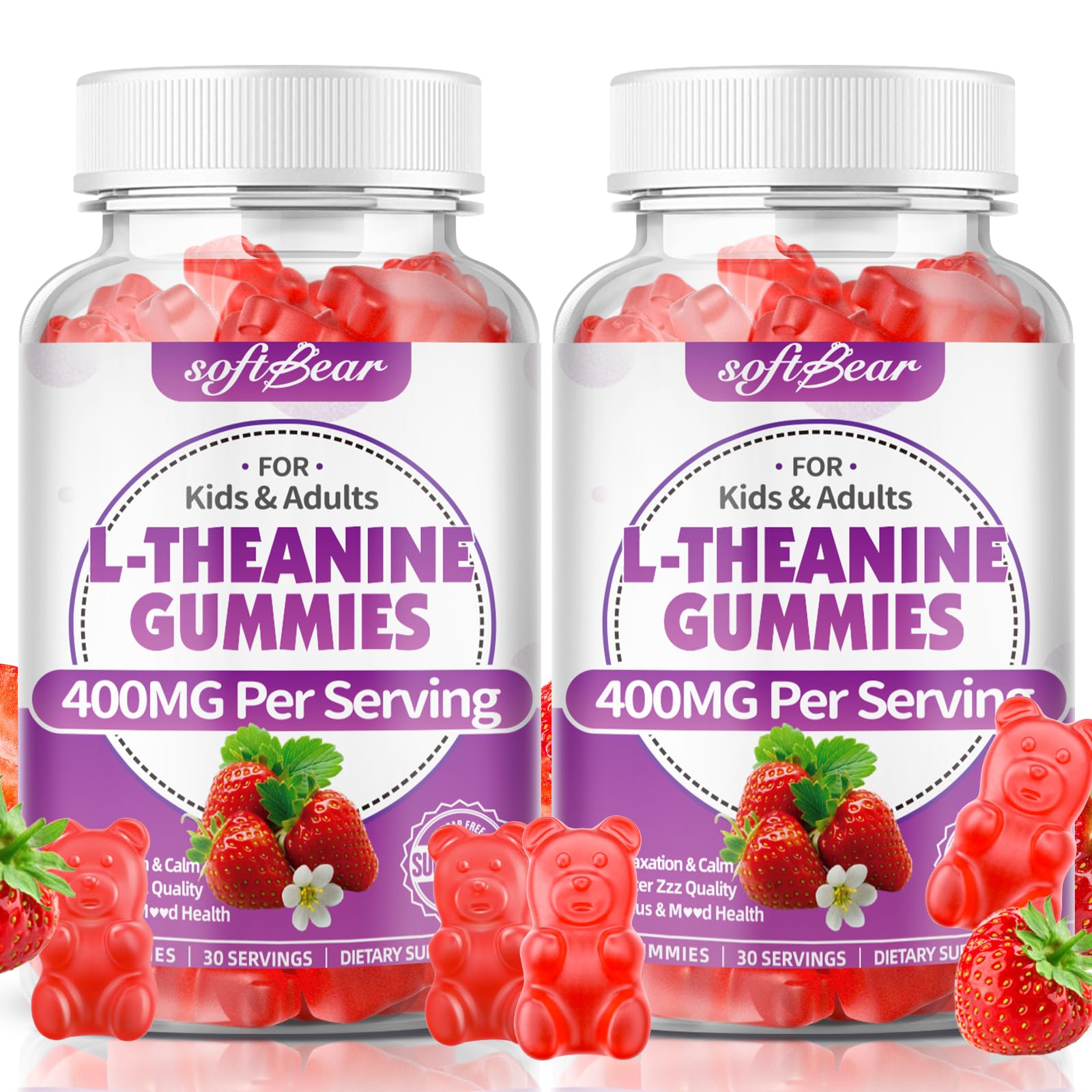 softbear L-Theanine Gummies 400mg front view with packaging